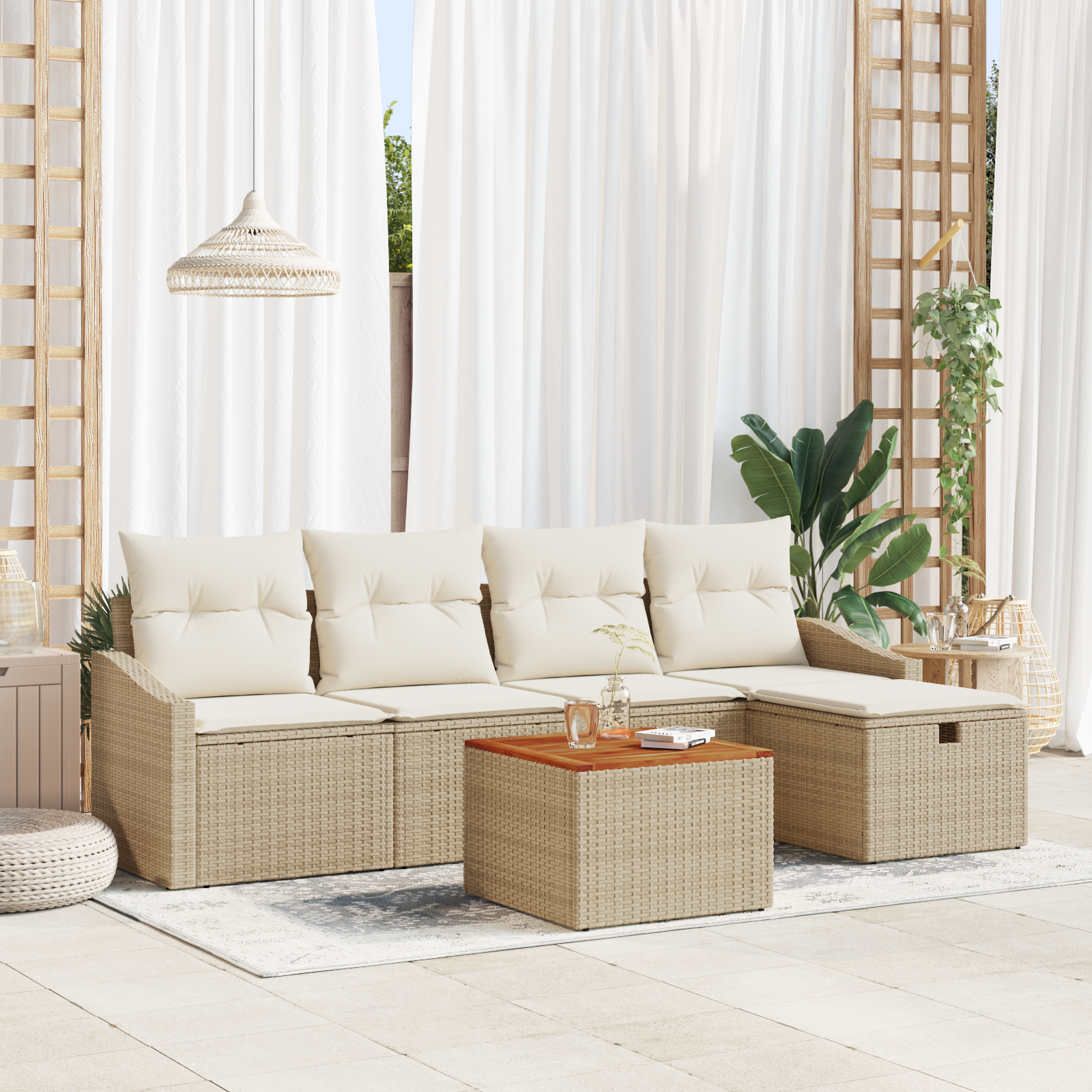 Thumbnail - vidaXL 6-teilige Garten Sofa Set mit Kissen Beige Poly Rattan