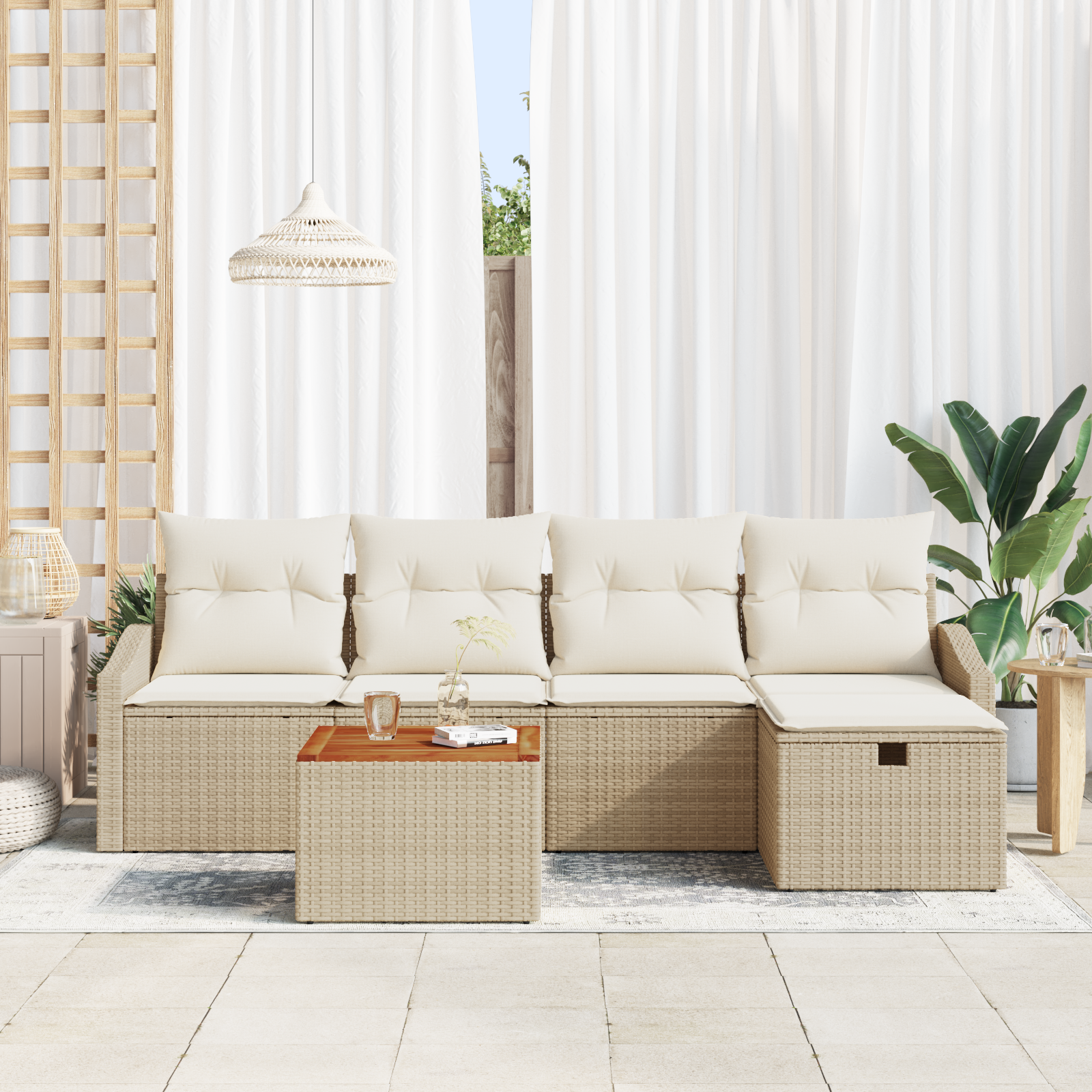 Thumbnail - vidaXL 6-teilige Garten Sofa Set mit Kissen Beige Poly Rattan