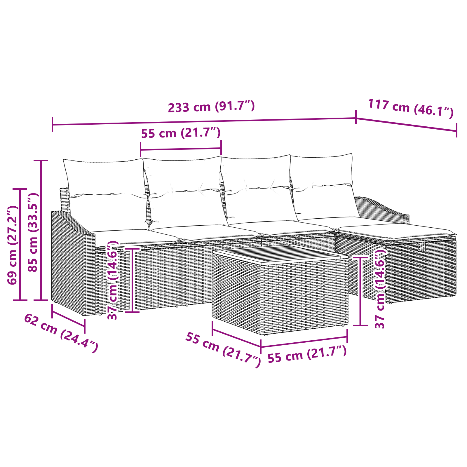 Комплект от 6 части градински диван с възглавници - Бежово Поли ратан - Image 10