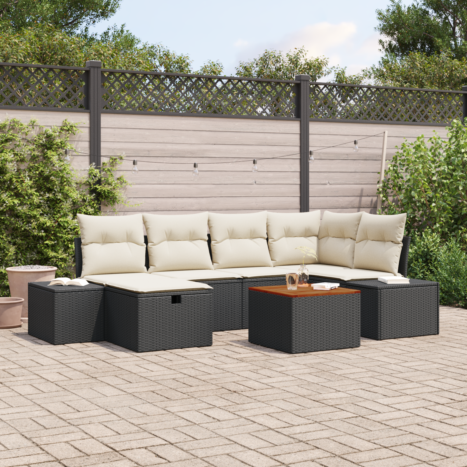 Thumbnail - vidaXL 7-tlg. Garten-Sofagarnitur mit Kissen Schwarz Poly Rattan