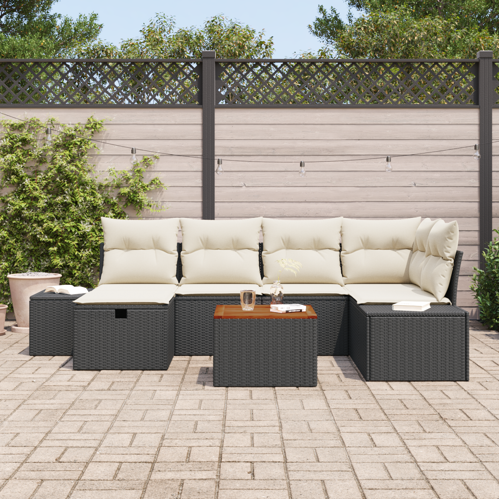 Thumbnail - vidaXL 7-tlg. Garten-Sofagarnitur mit Kissen Schwarz Poly Rattan