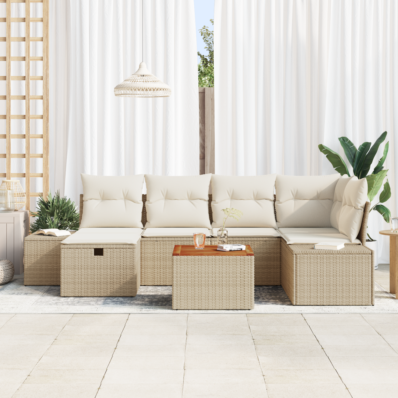 Thumbnail - vidaXL 7-tlg. Garten-Sofagarnitur mit Kissen Beige Poly Rattan