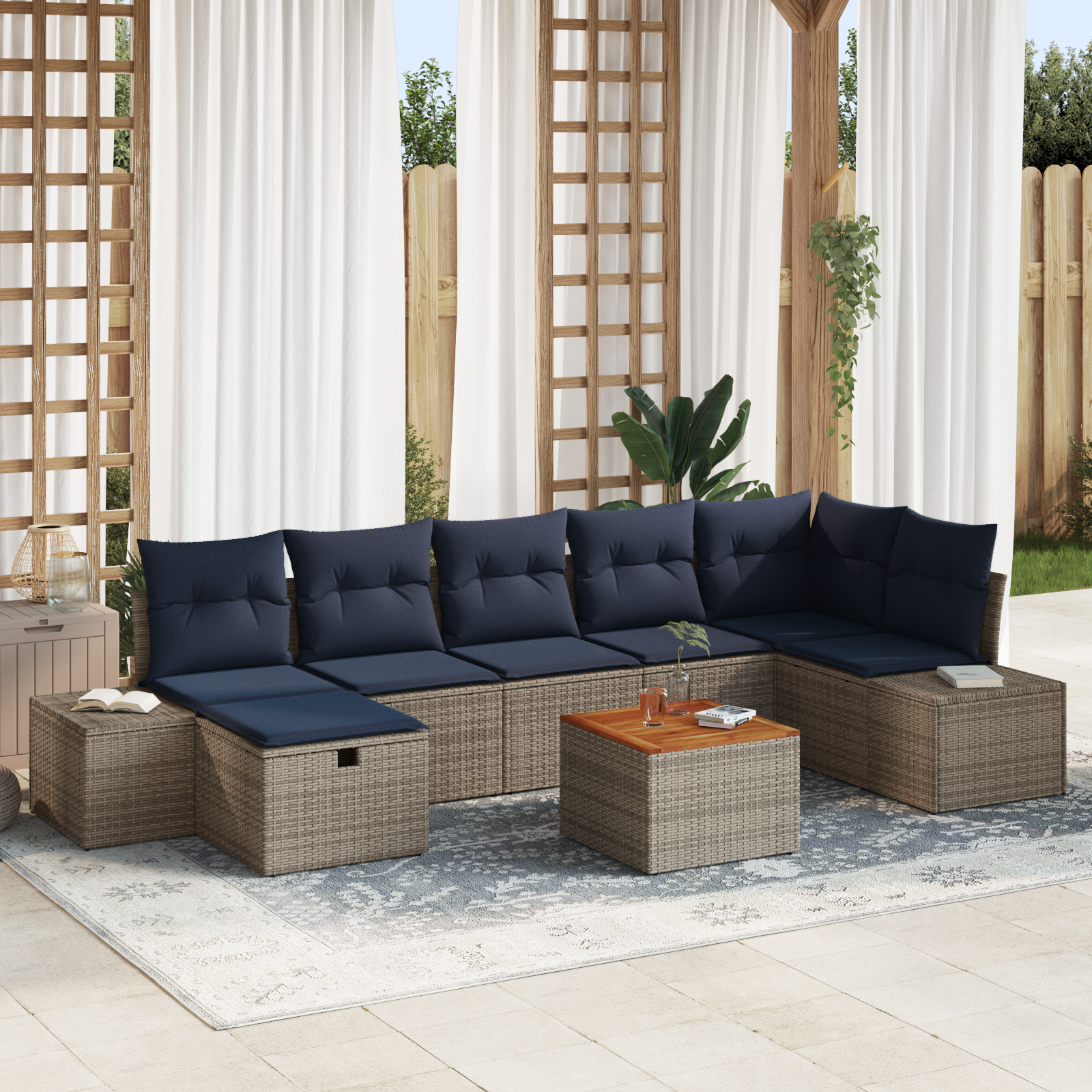 8 Piece Garden Sofa Set with Cushions Black Poly Rattan vidaXL - Picture 15 of 26