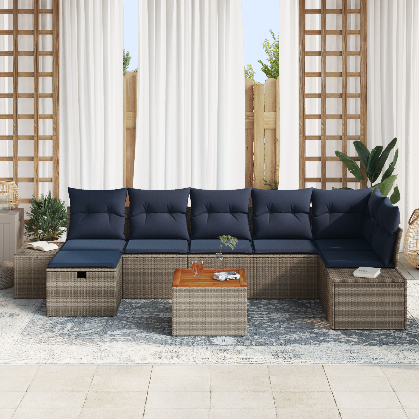 8 Piece Garden Sofa Set with Cushions Black Poly Rattan vidaXL - Picture 17 of 26