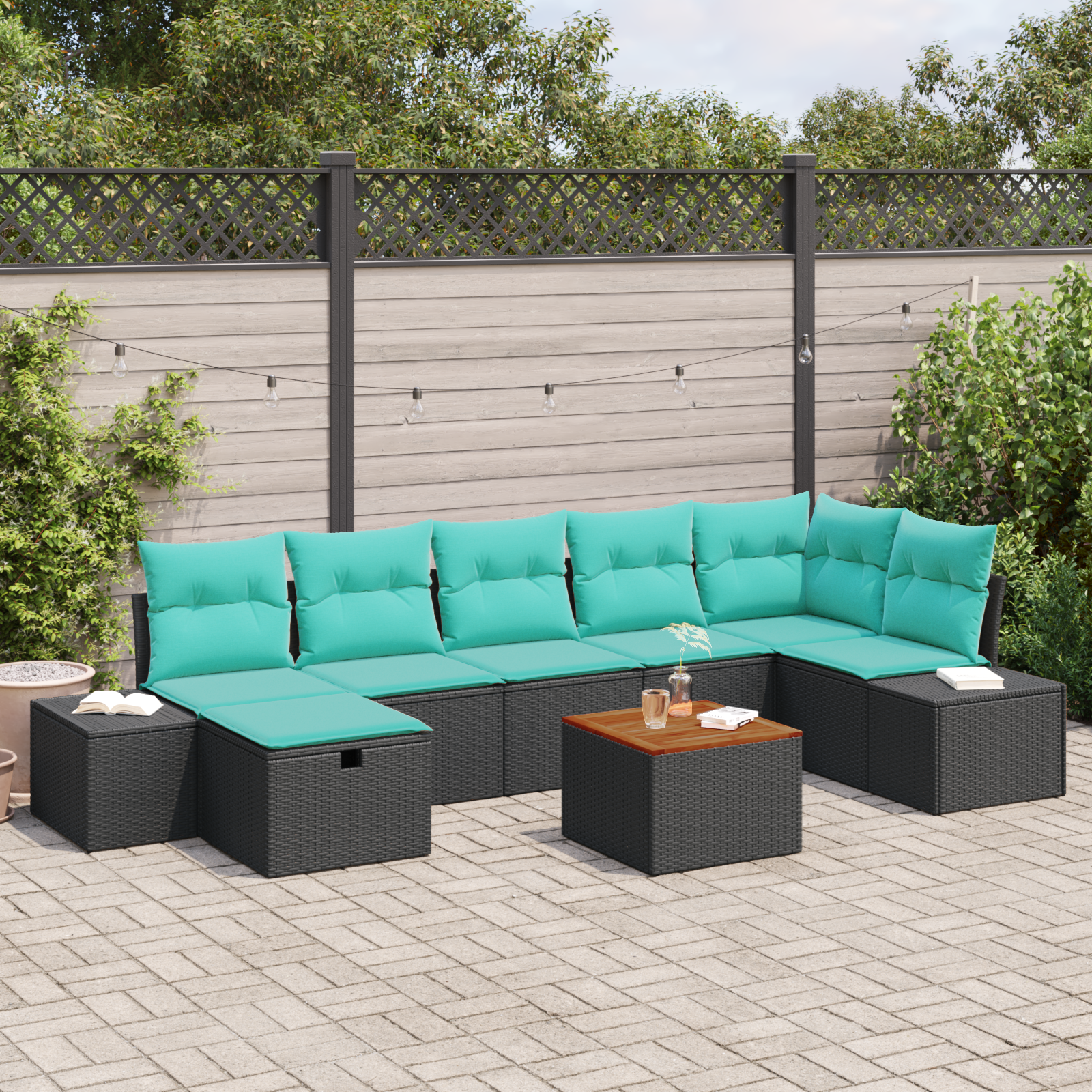 8 Piece Garden Sofa Set with Cushions Black Poly Rattan vidaXL - Picture 3 of 26