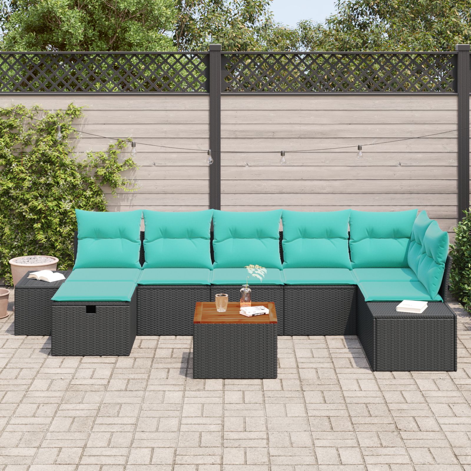 8 Piece Garden Sofa Set with Cushions Black Poly Rattan vidaXL - Picture 5 of 26