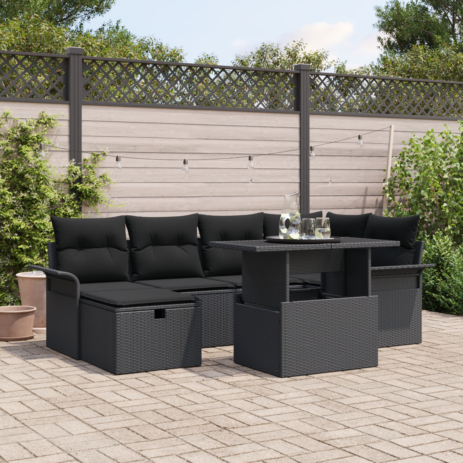 Thumbnail - vidaXL 7-teilige Garten Sofa Set mit Kissen Schwarz Poly-Rattan