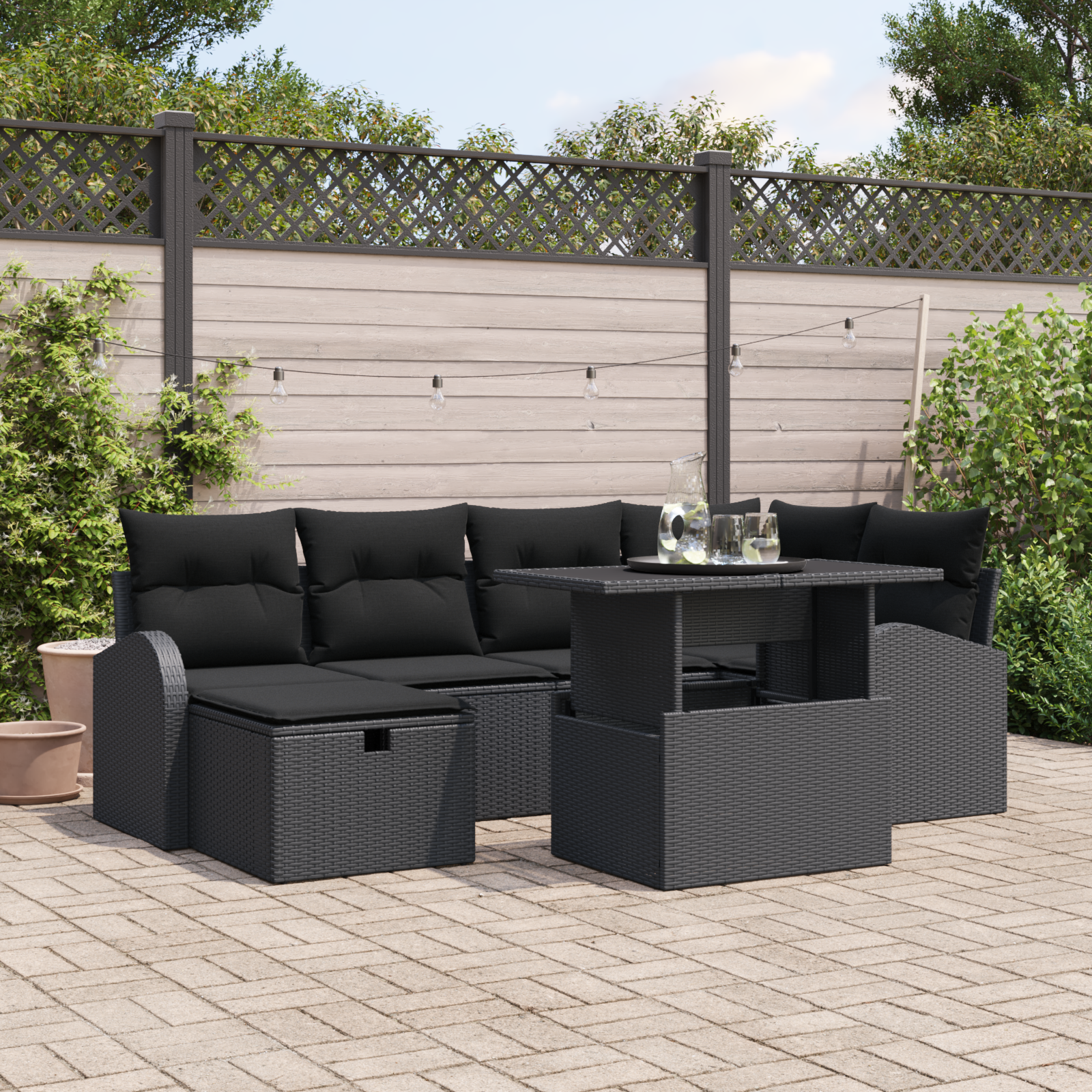 Thumbnail - vidaXL 7-teiliges Garten Sofa Set mit Kissen Schwarz Poly Rattan