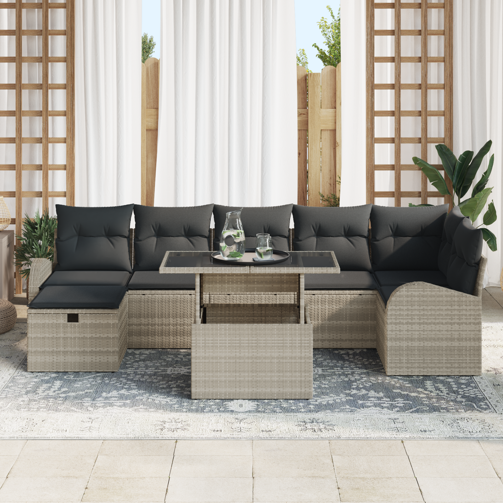 8 части градински диван комплект с възглавници светло сив полиратан - Image 3