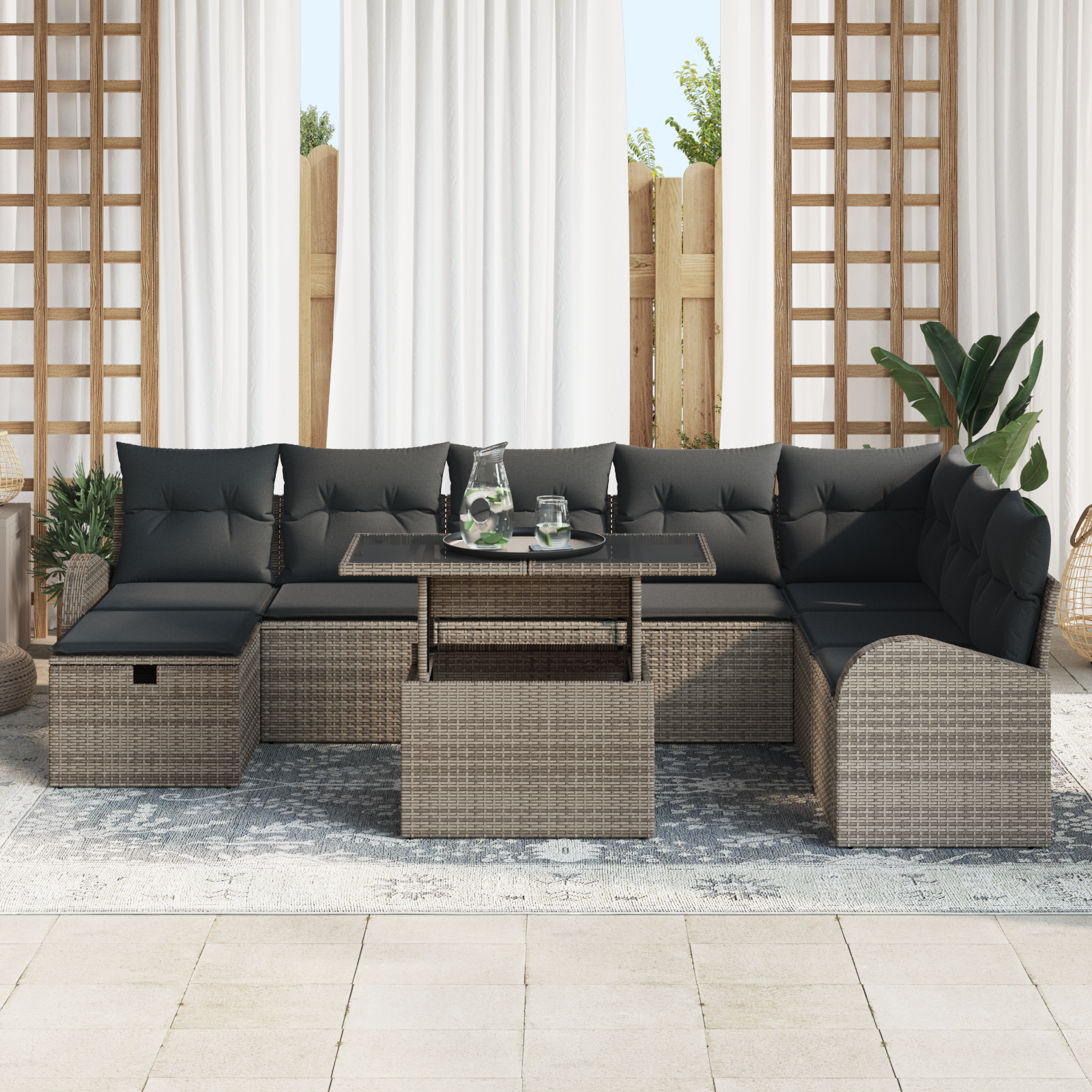 Thumbnail - vidaXL 9-tlg. Garten-Sofagarnitur mit Kissen Grau Poly Rattan
