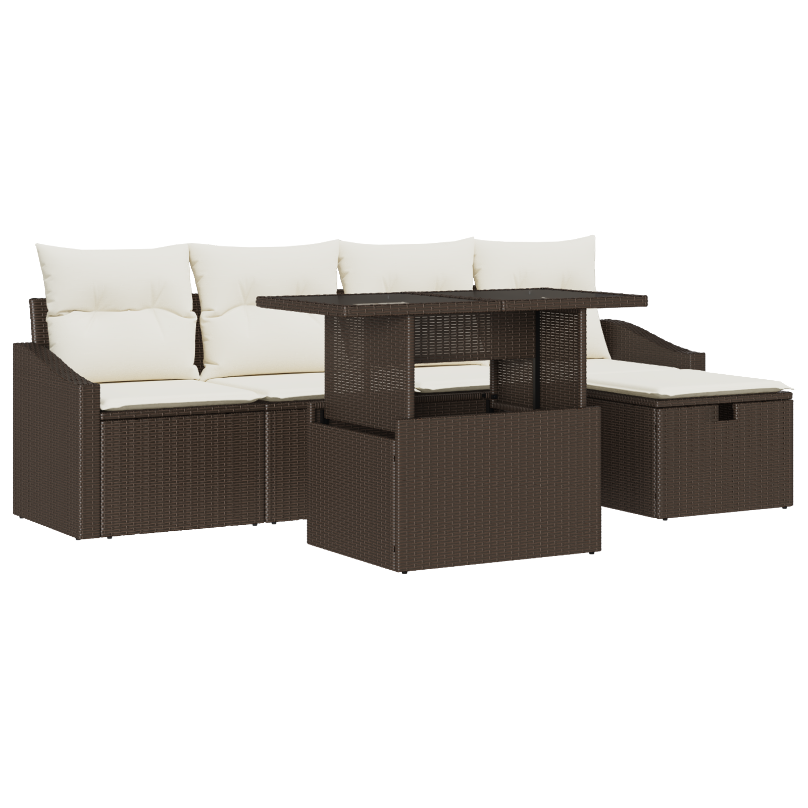 комплект градински дивани от 6 части с възглавници Кафяв полиестерен ратан - Image 2