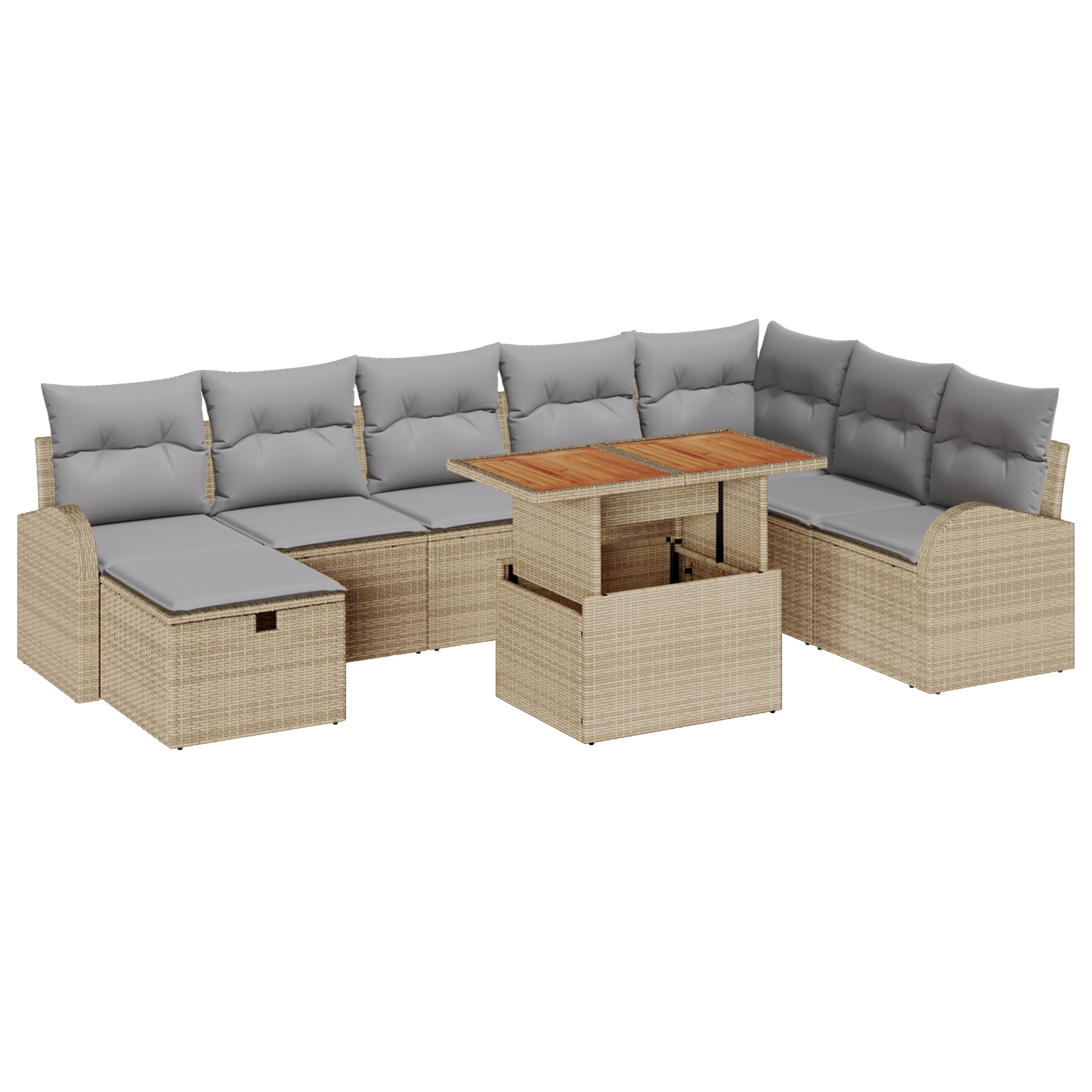 9 Часов комплект градински диван с възглавници Бежов полиратан - Image 2