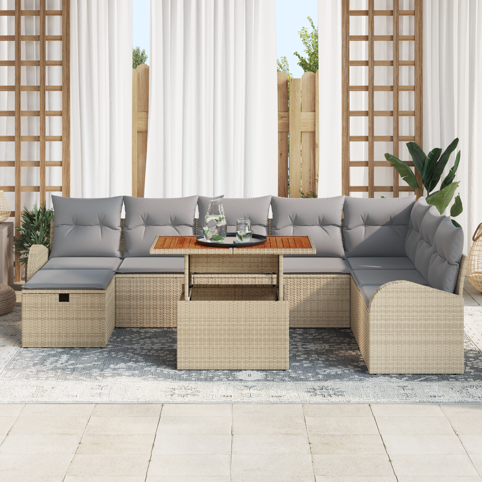 Thumbnail - vidaXL 9-teiliges Garten Sofa Set mit Kissen Beige Poly Rattan