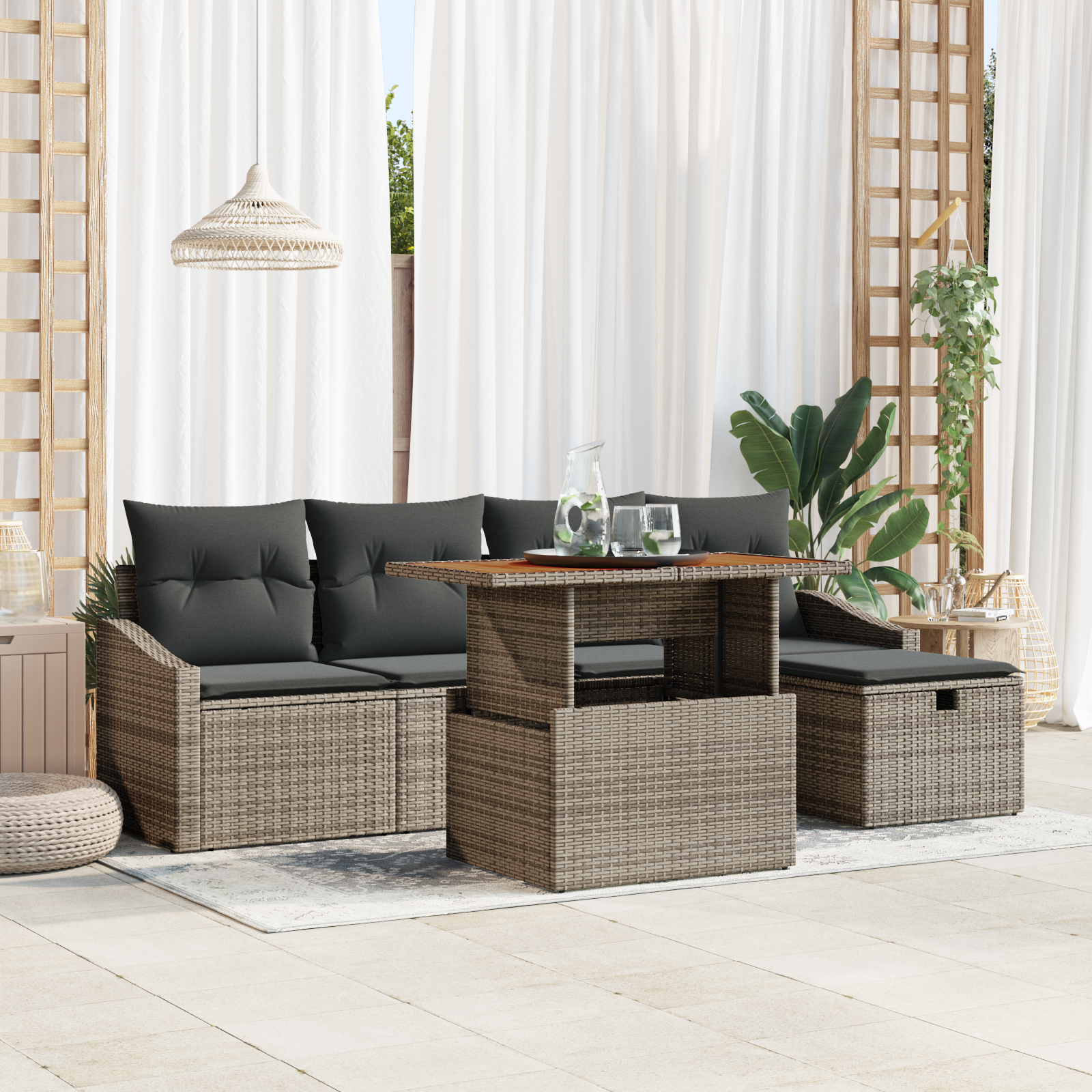 Thumbnail - vidaXL 6-teiliges Garten Sofagarnitur mit Kissen Grau Poly Rattan