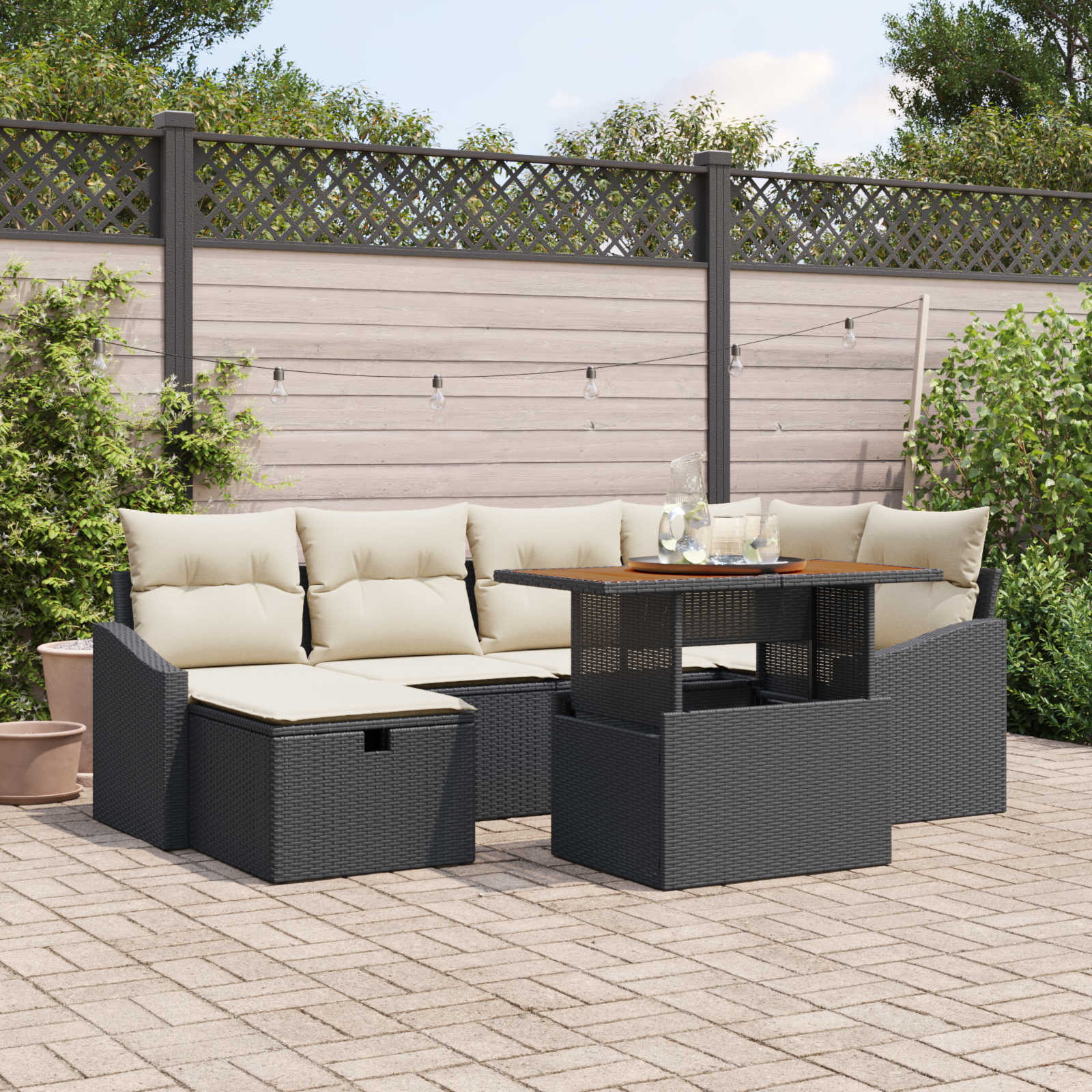 Thumbnail - vidaXL 7-tlg. Garten-Sofagarnitur mit Kissen Schwarz Poly Rattan