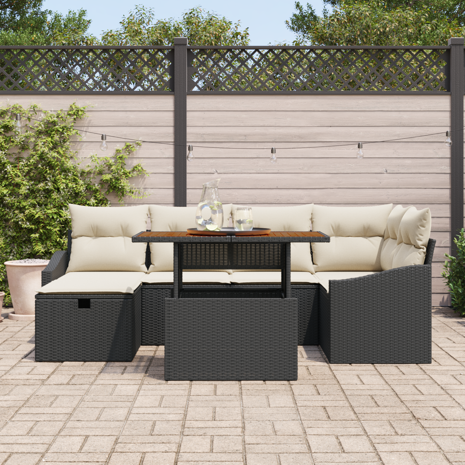 Thumbnail - vidaXL 7-tlg. Garten-Sofagarnitur mit Kissen Schwarz Poly Rattan