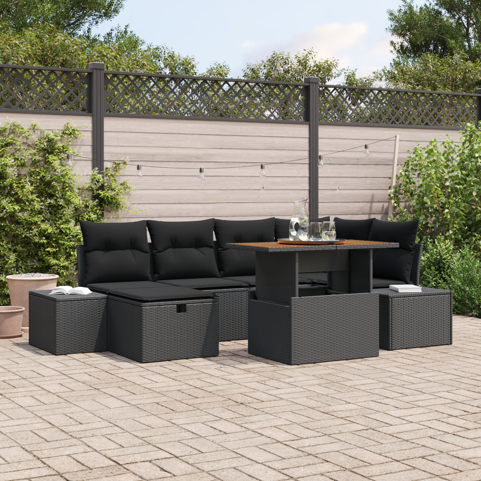 Thumbnail - vidaXL 7-teiliges Garten Sofa Set mit Kissen in Schwarz aus Poly-Rattan