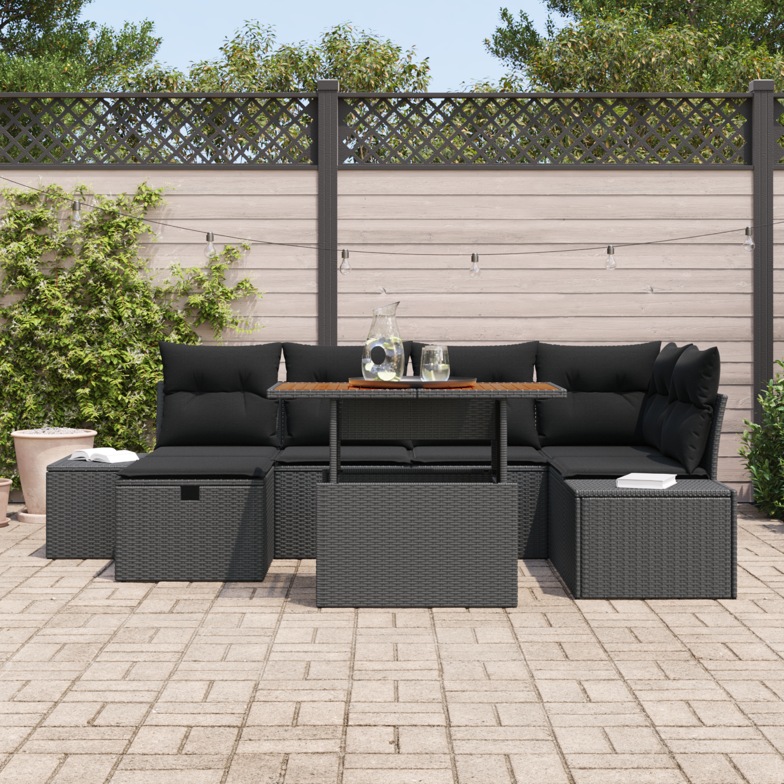 Thumbnail - vidaXL 7-teiliges Garten Sofa Set mit Kissen in Schwarz aus Poly-Rattan