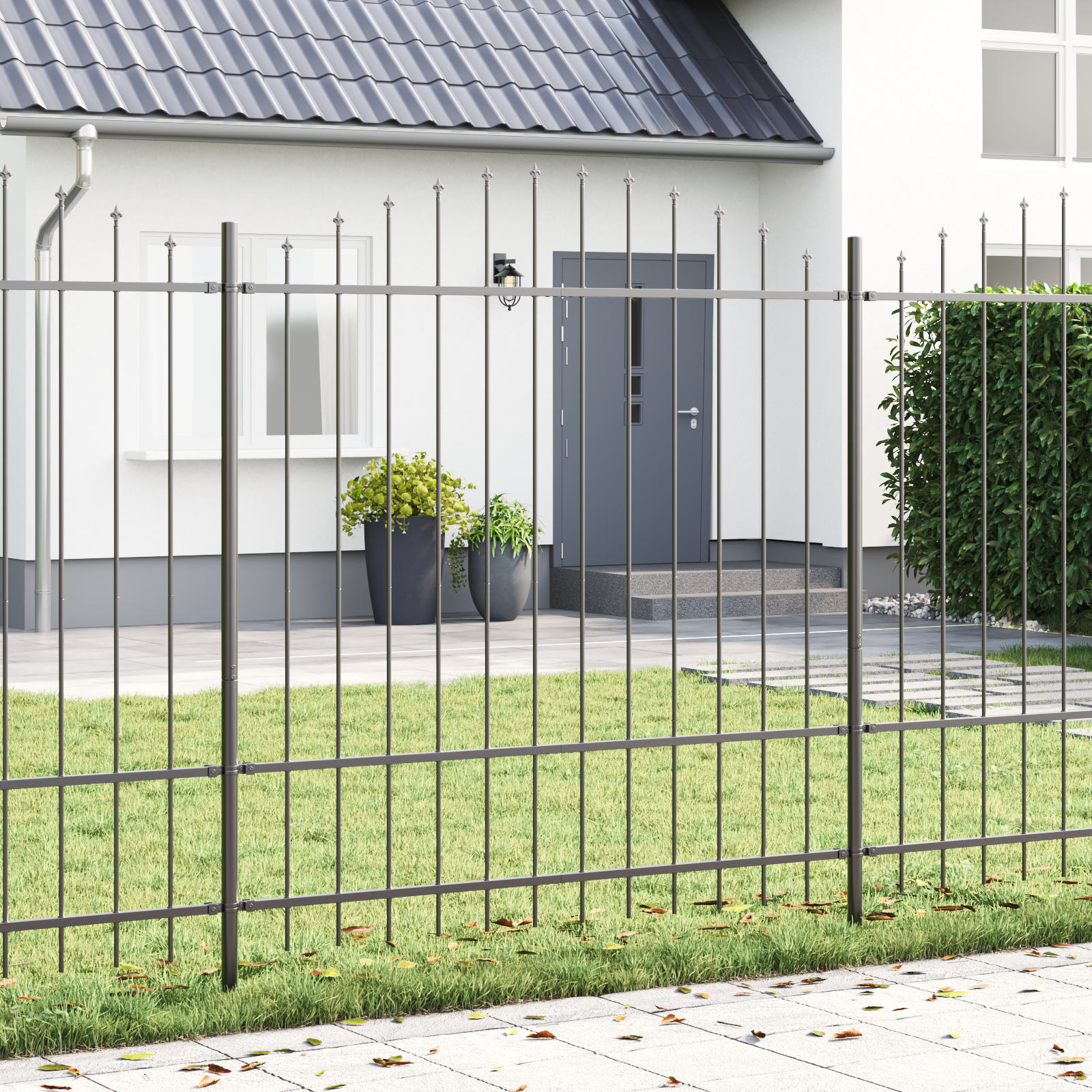 Grey Garden Fence with Hoop Top, 3.4 x 1.75 m, Made of Steel