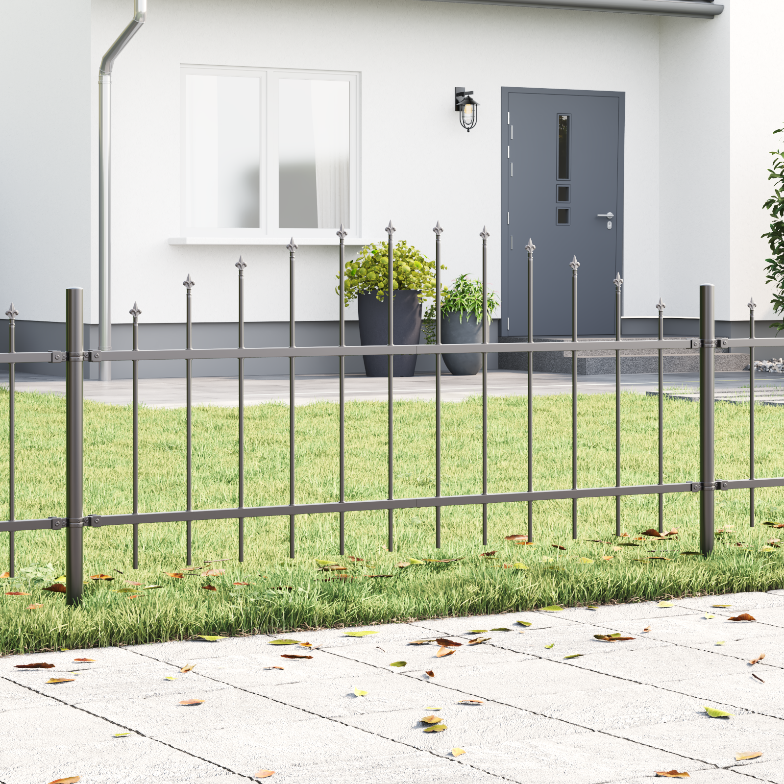 Grey Garden Fence with Hoop Top - 10.2x0.75 m Steel