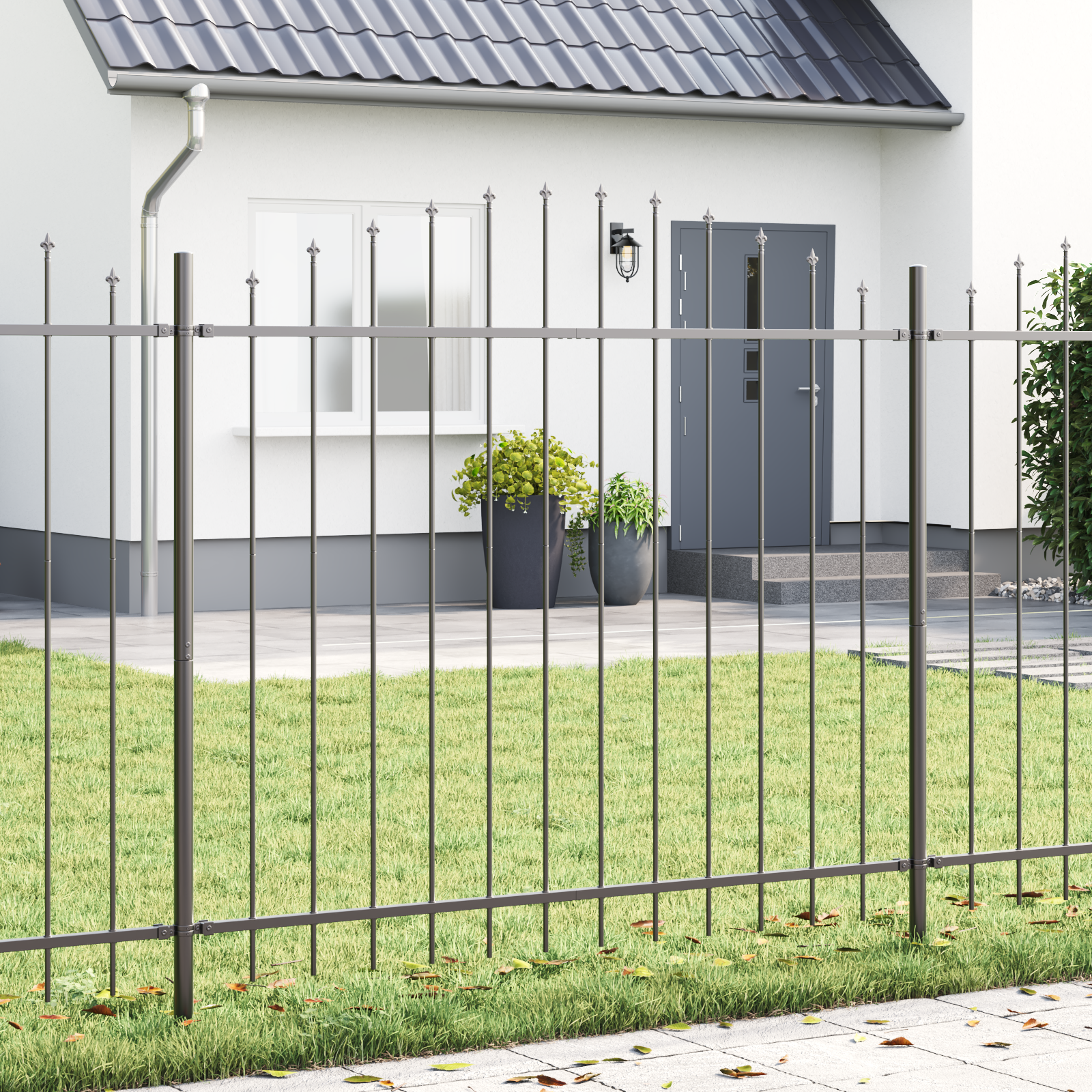 Thumbnail - vidaXL Gartenzaun mit Bogenoberteil Grau 10,2x1,25 m Stahl
