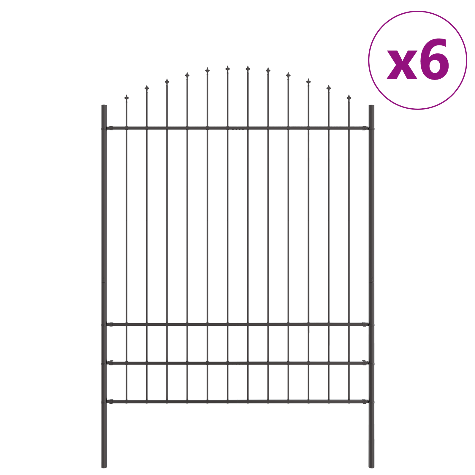 Fence Panel with Spike Arch Set of 6 Grey Powder-Coated Steel - Image 2