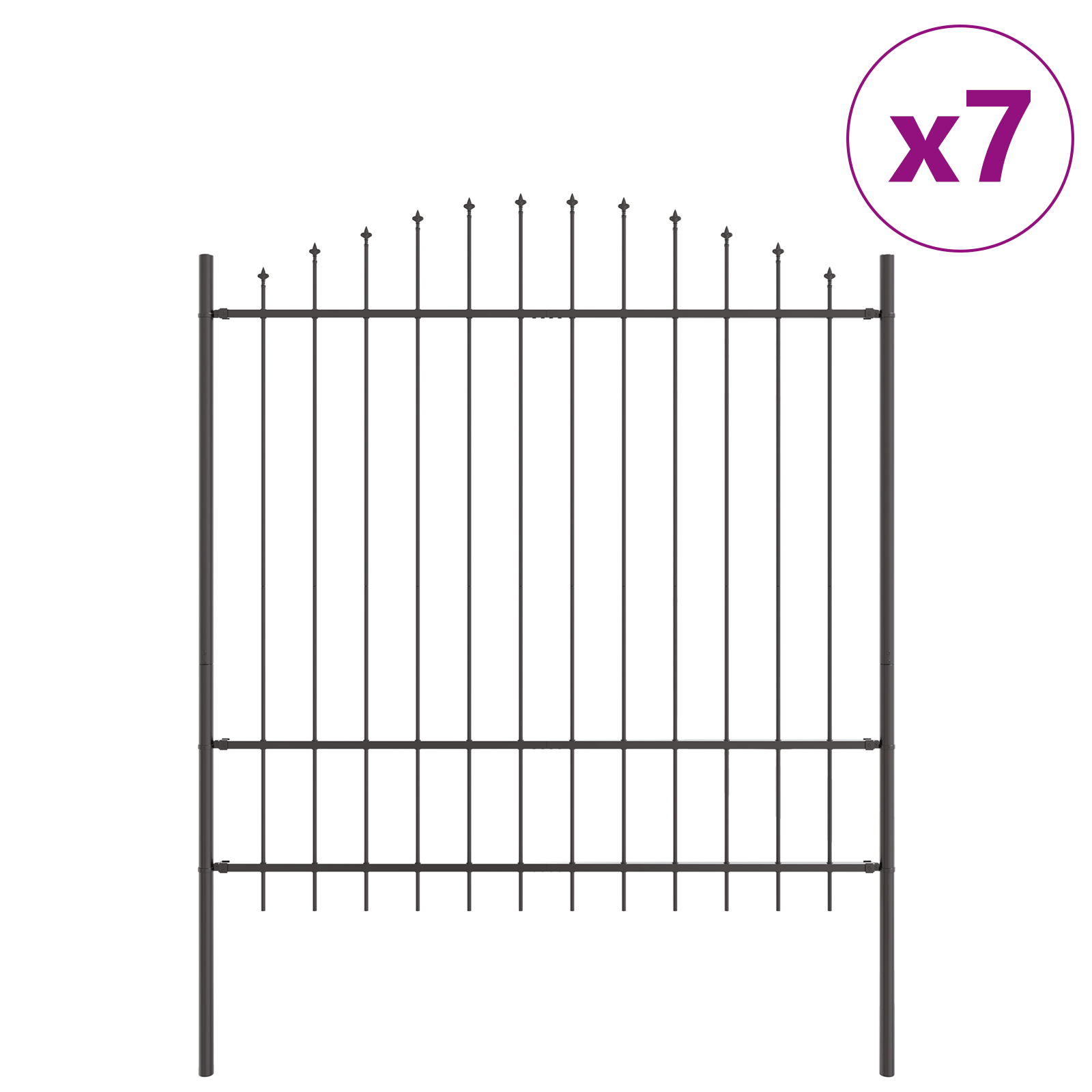 Fence Panel with Spike Arch Set of 7 Anthracite Powder-Coated Steel - Image 2