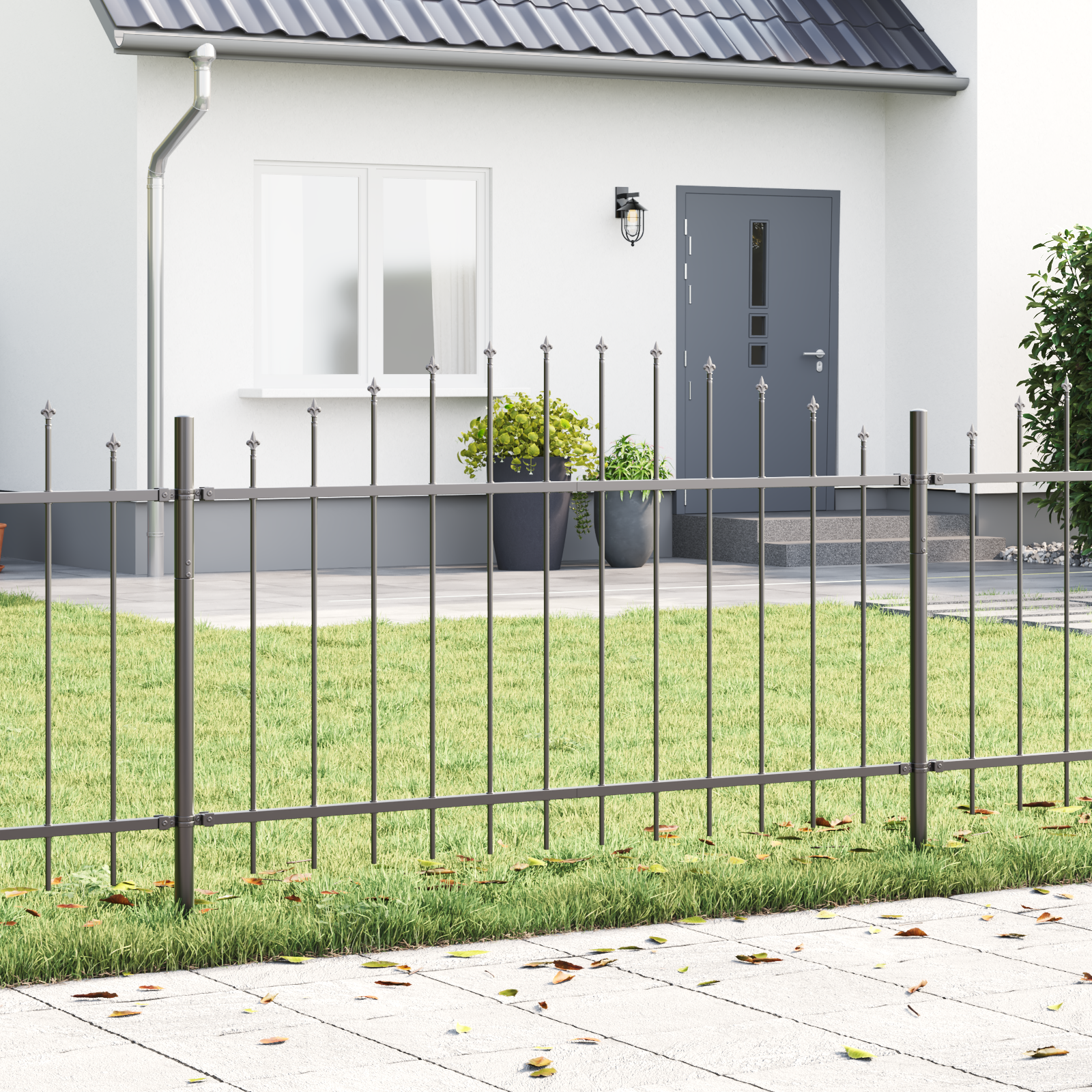Garden Fence with Hoop Top Grey 13.6x1 m Steel