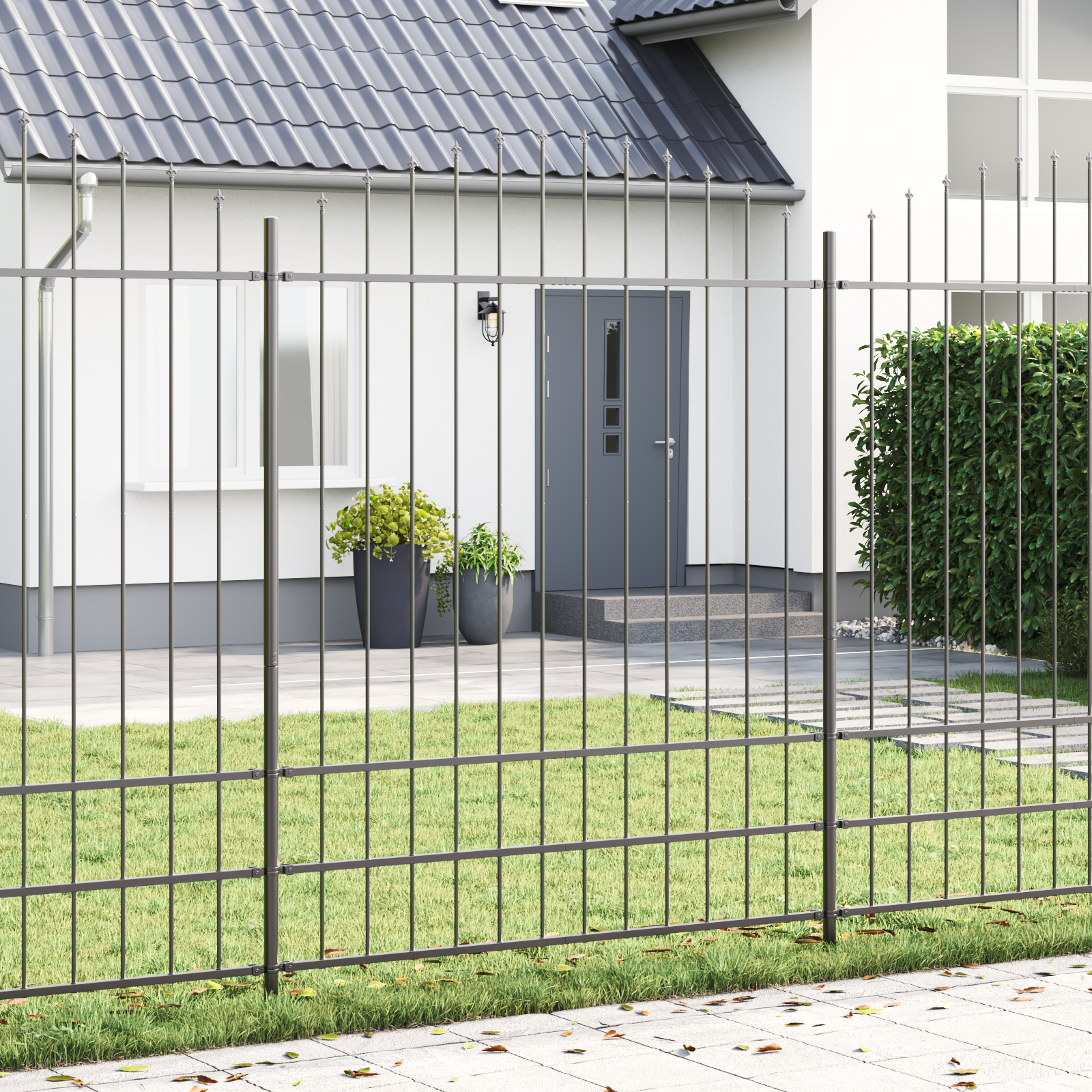 Garden Fence with Hoop Top in Grey - 13.6 x 2 m Steel