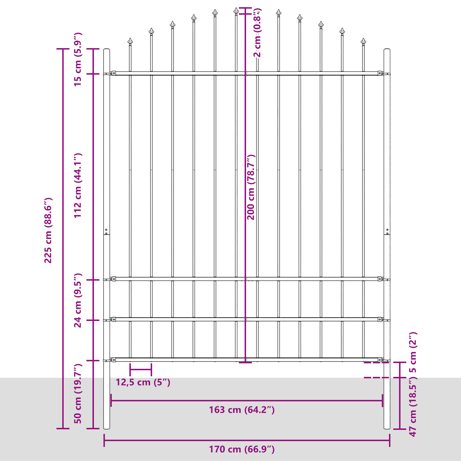Garden Fence with Hoop Top in Grey - 13.6 x 2 m Steel - Image 7