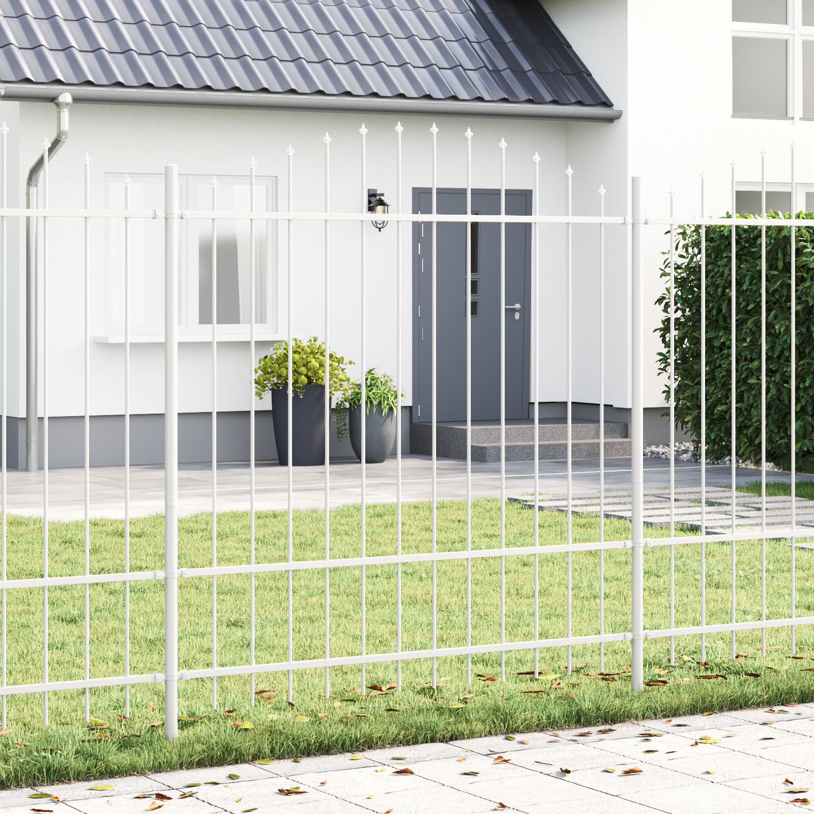 Thumbnail - vidaXL Gartenzaun mit Bogenoberteil Weiß 3,4x1,75 m Stahl