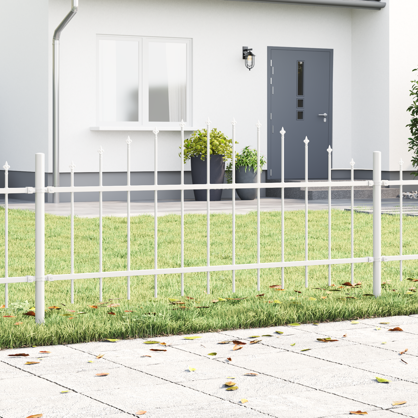 Thumbnail - vidaXL Gartenzaun mit Bogenoberteil Weiß 6,8 x 0,75 m Stahl