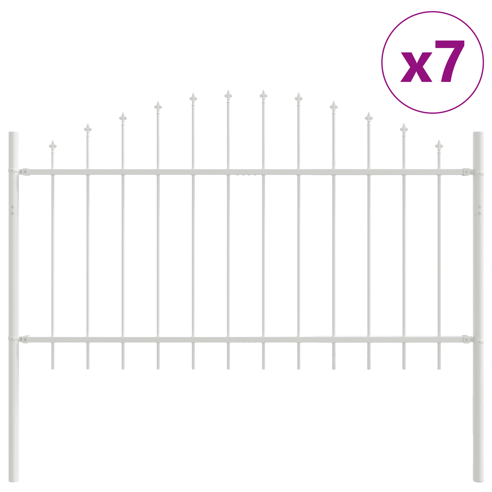 Garden Fence with Hoop Top - White, 11.9 x 1 m, Steel - Image 2