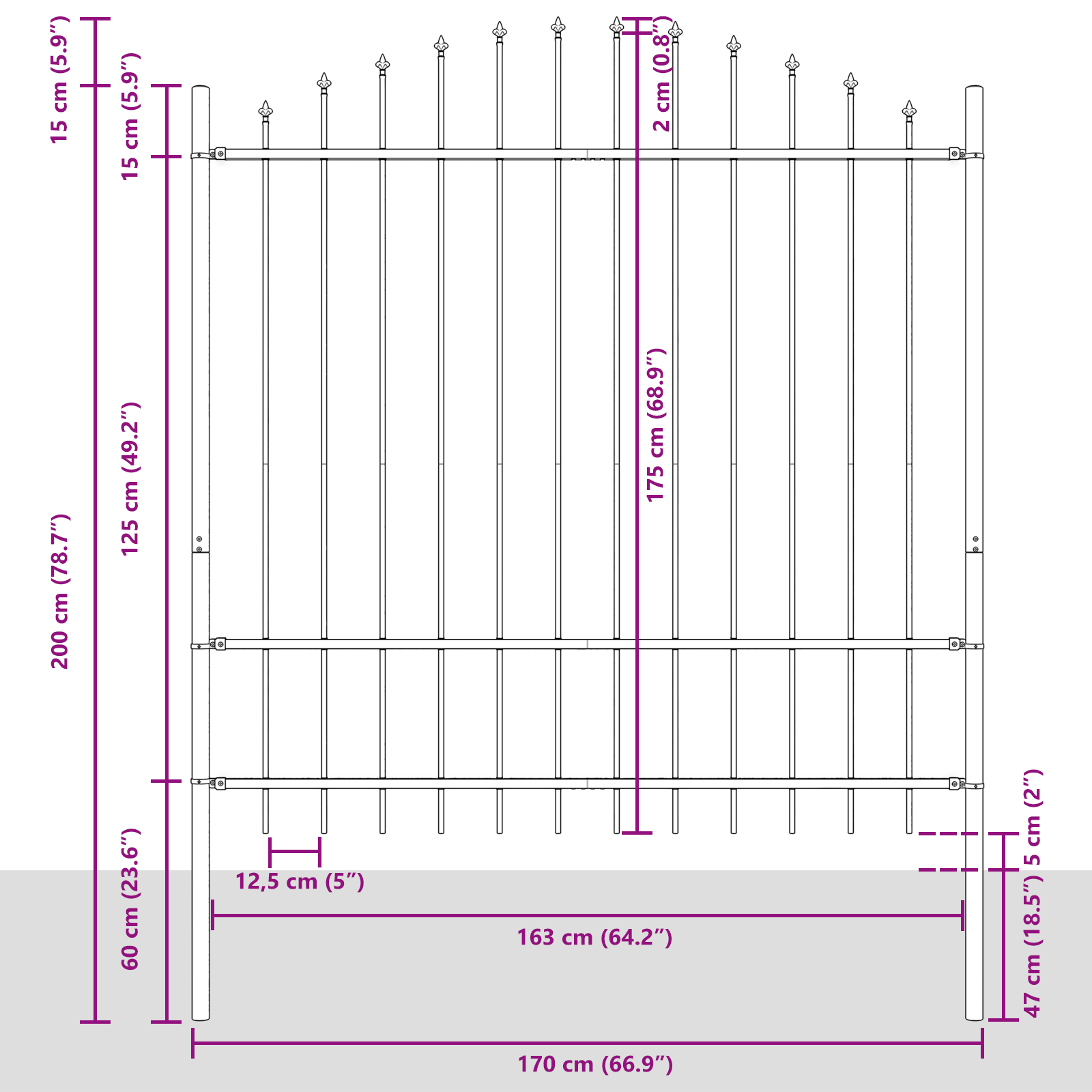 Garden Fence with Hoop Top - White, 11.9 x 1.75 m, Made of Steel - Image 7