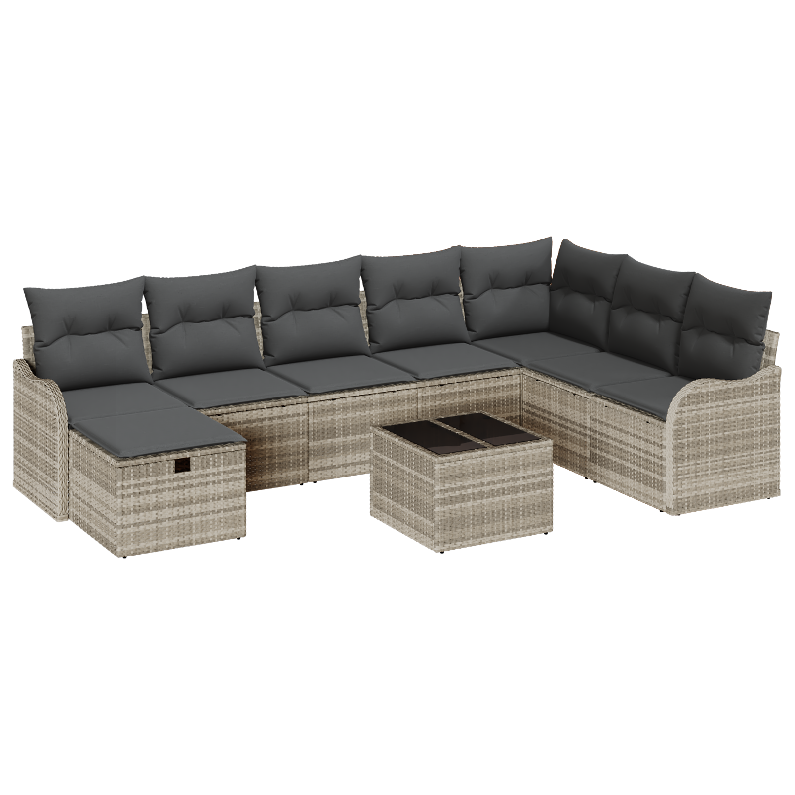 Thumbnail - vidaXL 9-teilige Garten Sofagarnitur mit Kissen in Hellgrau aus Poly Rattan