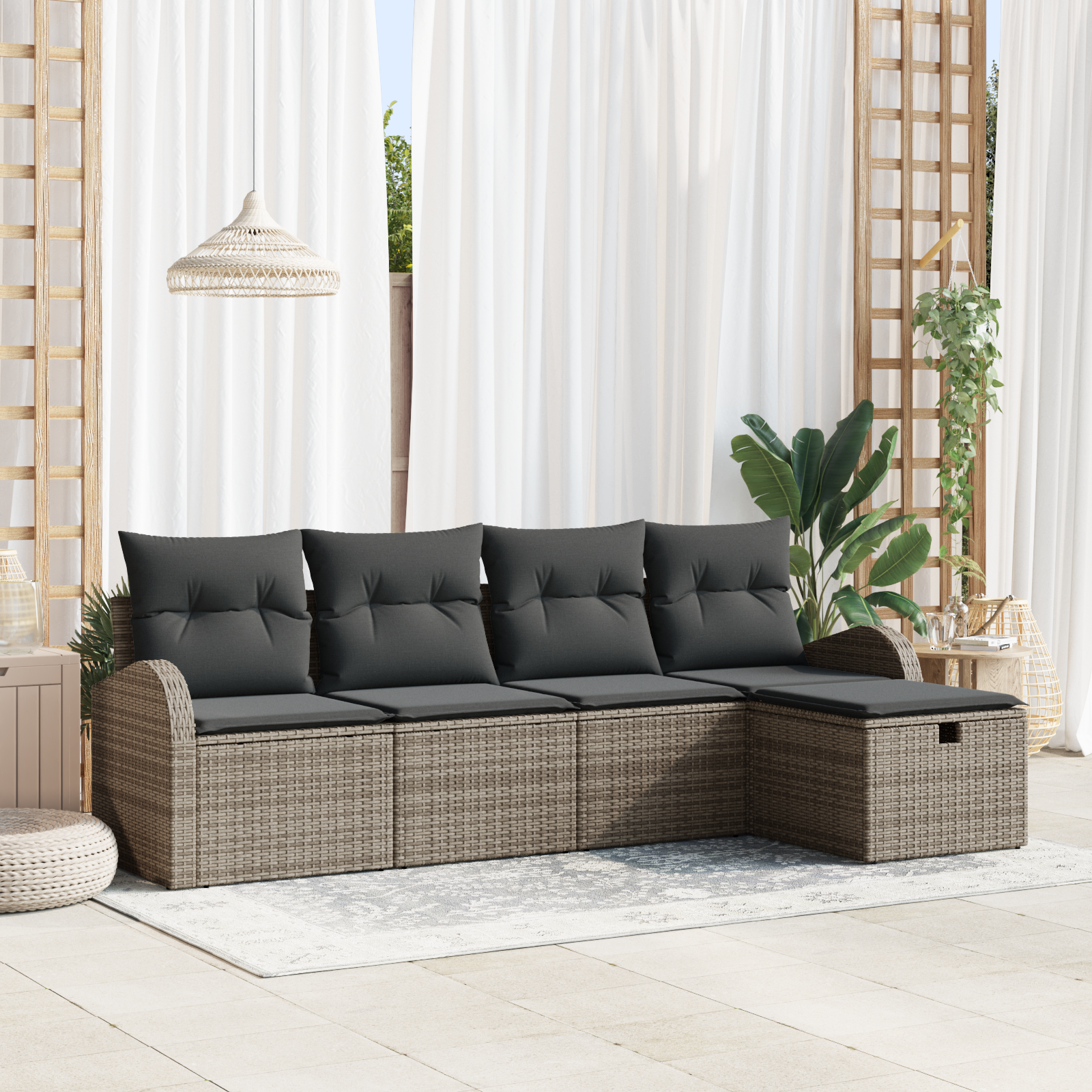 Thumbnail - vidaXL 5-teilige Garten Sofa Set mit Kissen Grau Poly Rattan