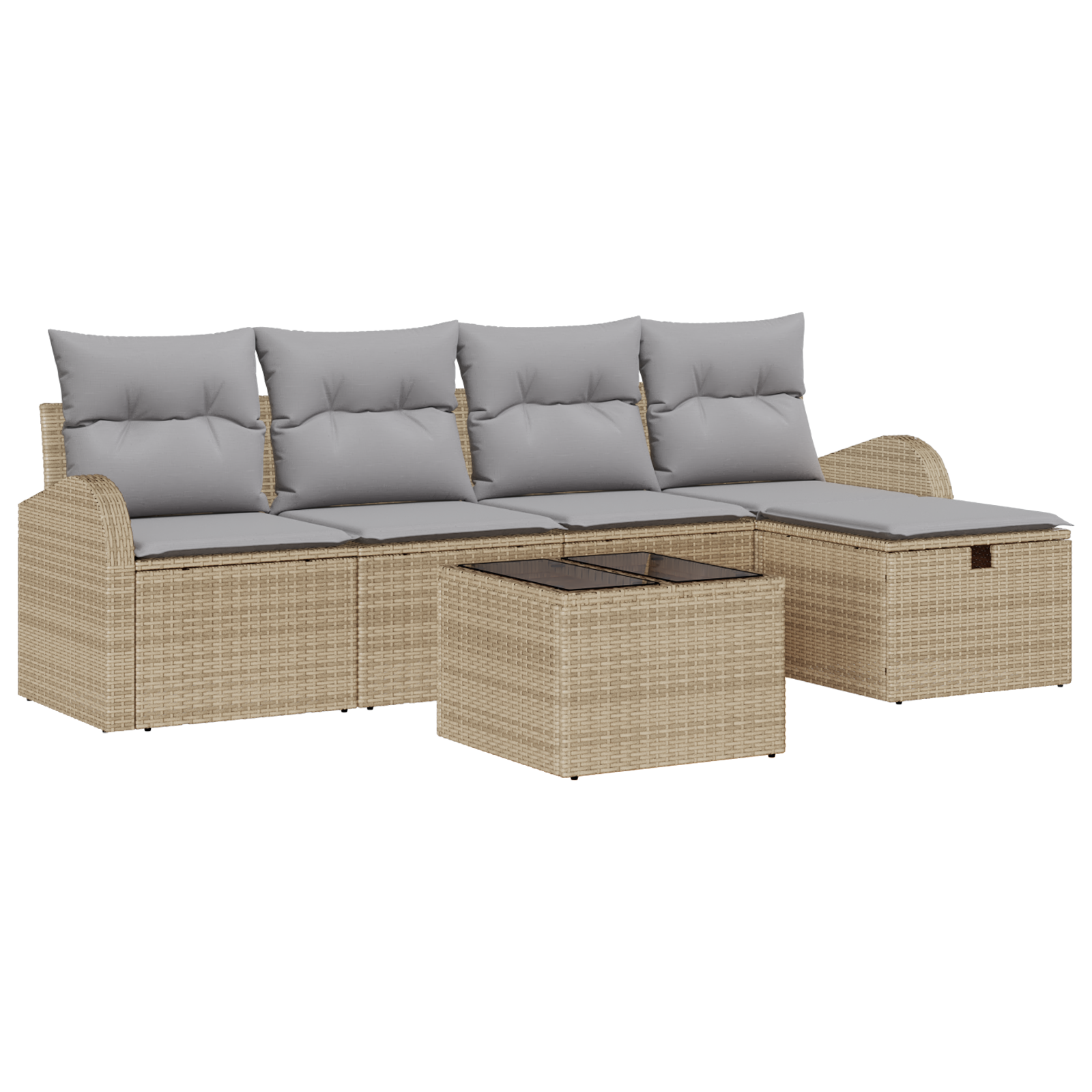 Garten Sofa Set Set von 5 Beige, Hellgrau Rattan, Polyester – Bild 2