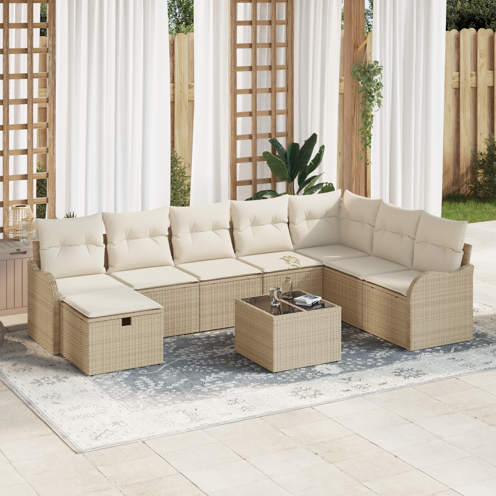 Thumbnail - vidaXL 9-tlg. Garten-Sofagarnitur mit Kissen Beige Poly Rattan