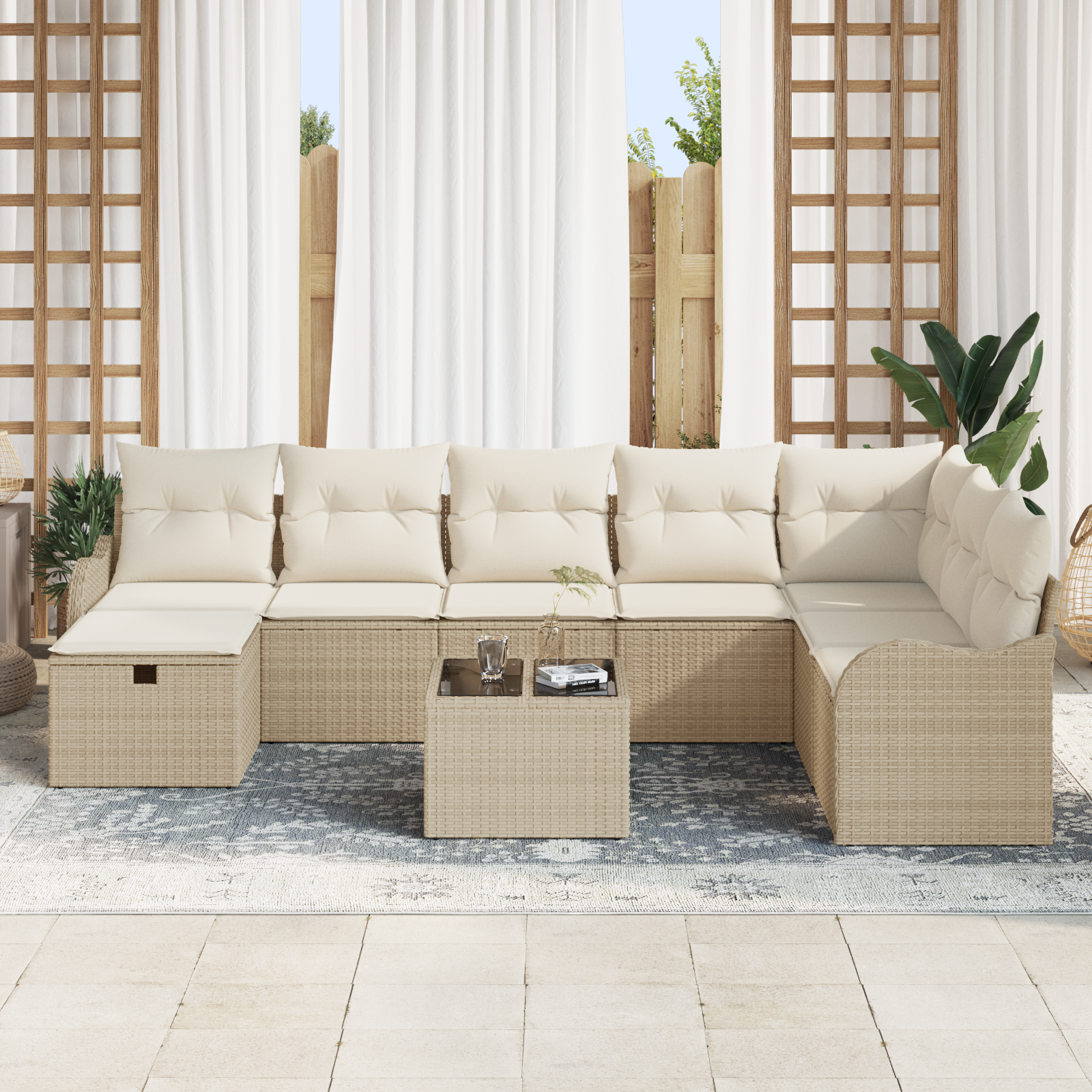 Thumbnail - vidaXL 9-tlg. Garten-Sofagarnitur mit Kissen Beige Poly Rattan