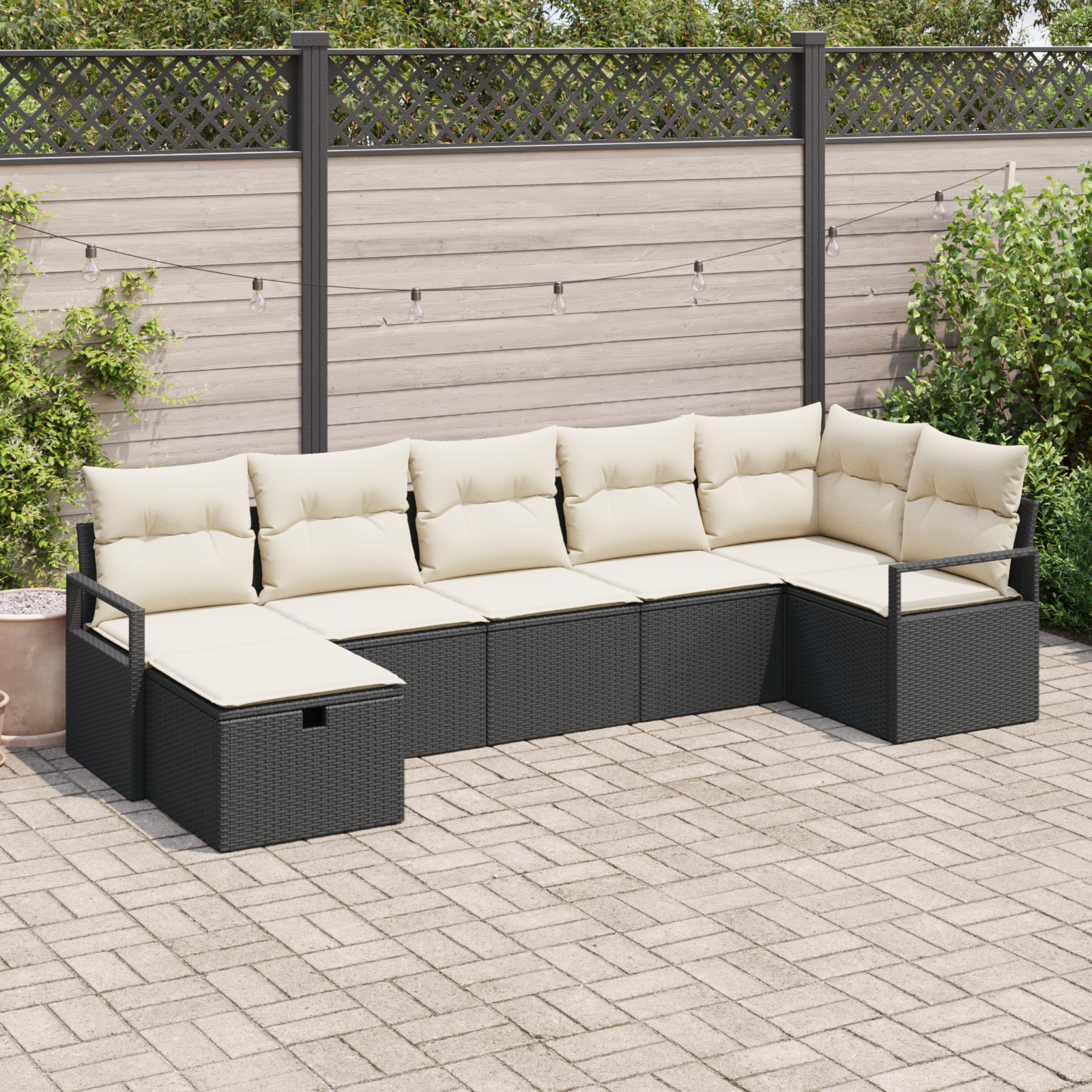 Thumbnail - vidaXL 7-tlg. Garten-Sofagarnitur mit Kissen Schwarz Poly Rattan