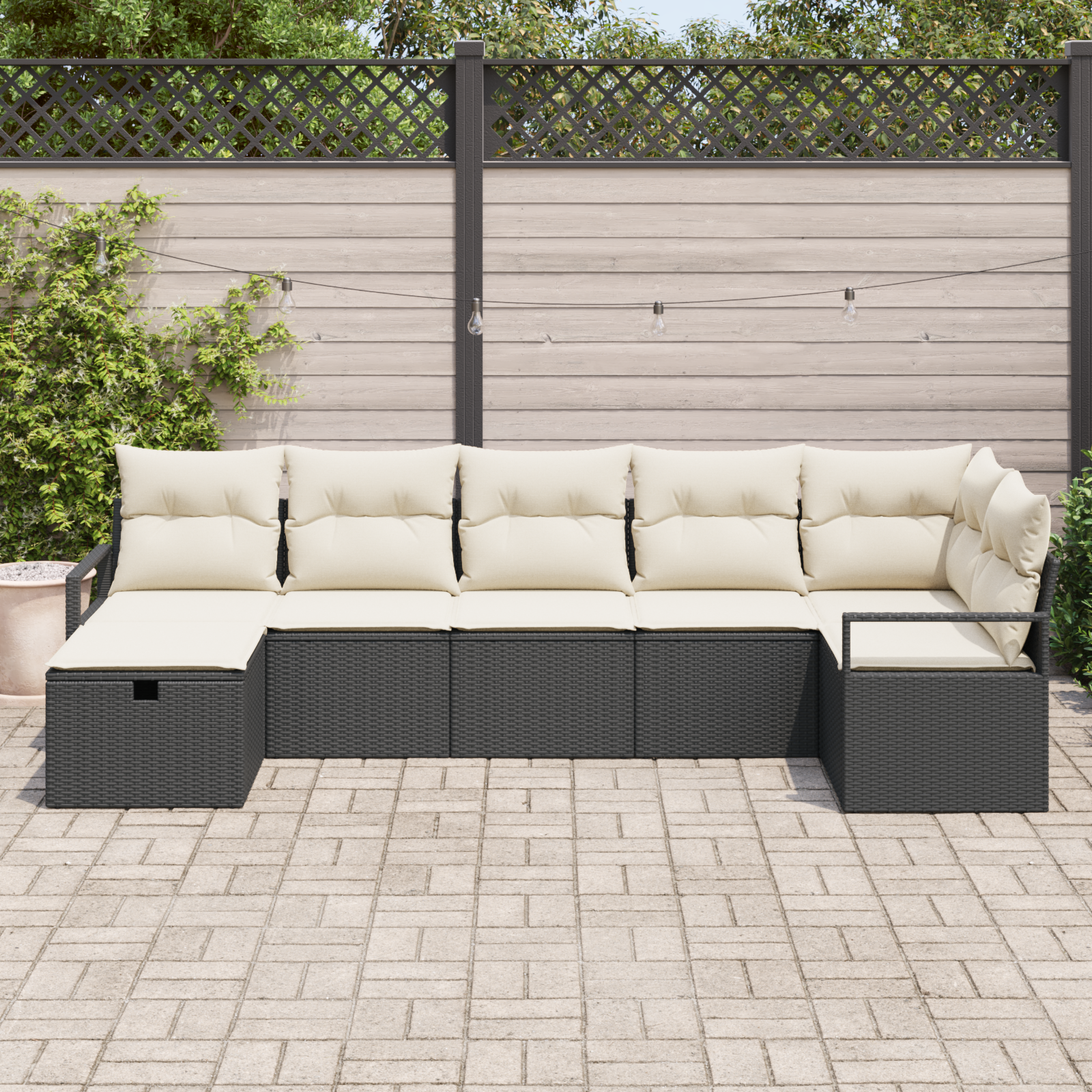 Thumbnail - vidaXL 7-tlg. Garten-Sofagarnitur mit Kissen Schwarz Poly Rattan