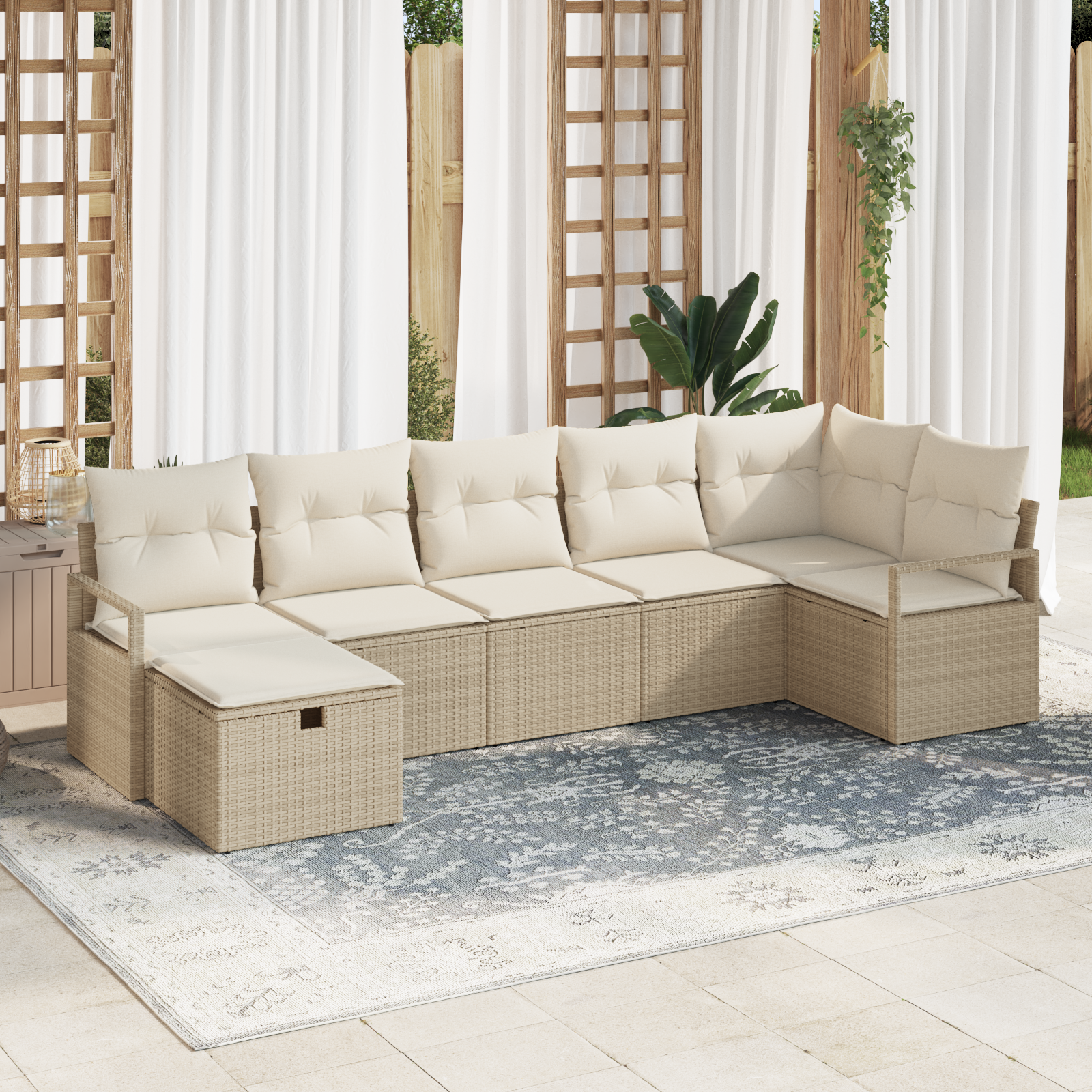 Thumbnail - vidaXL 7-teiliges Garten-Sofa-Set mit Kissen Beige Poly-Rattan