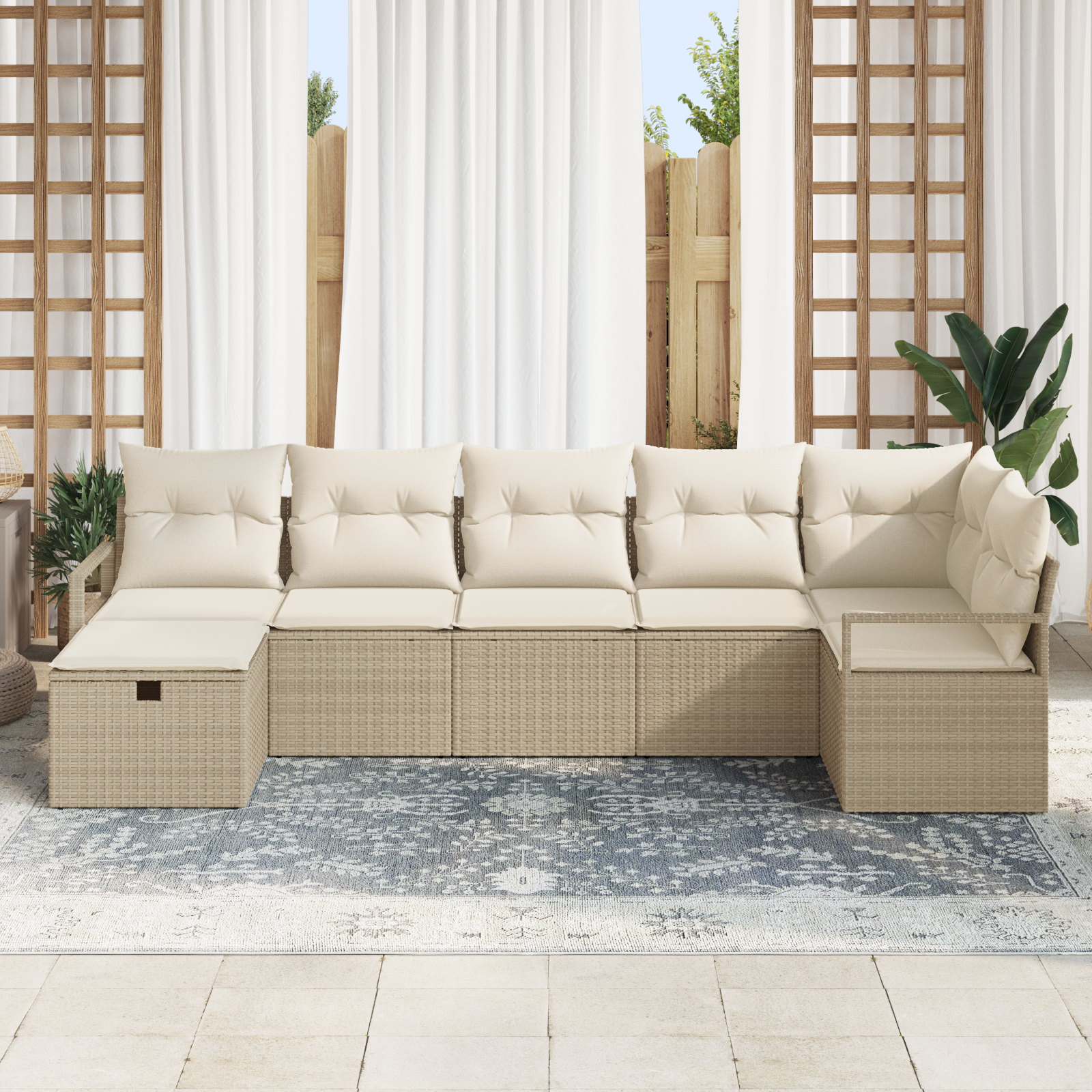 Thumbnail - vidaXL 7-teiliges Garten-Sofa-Set mit Kissen Beige Poly-Rattan