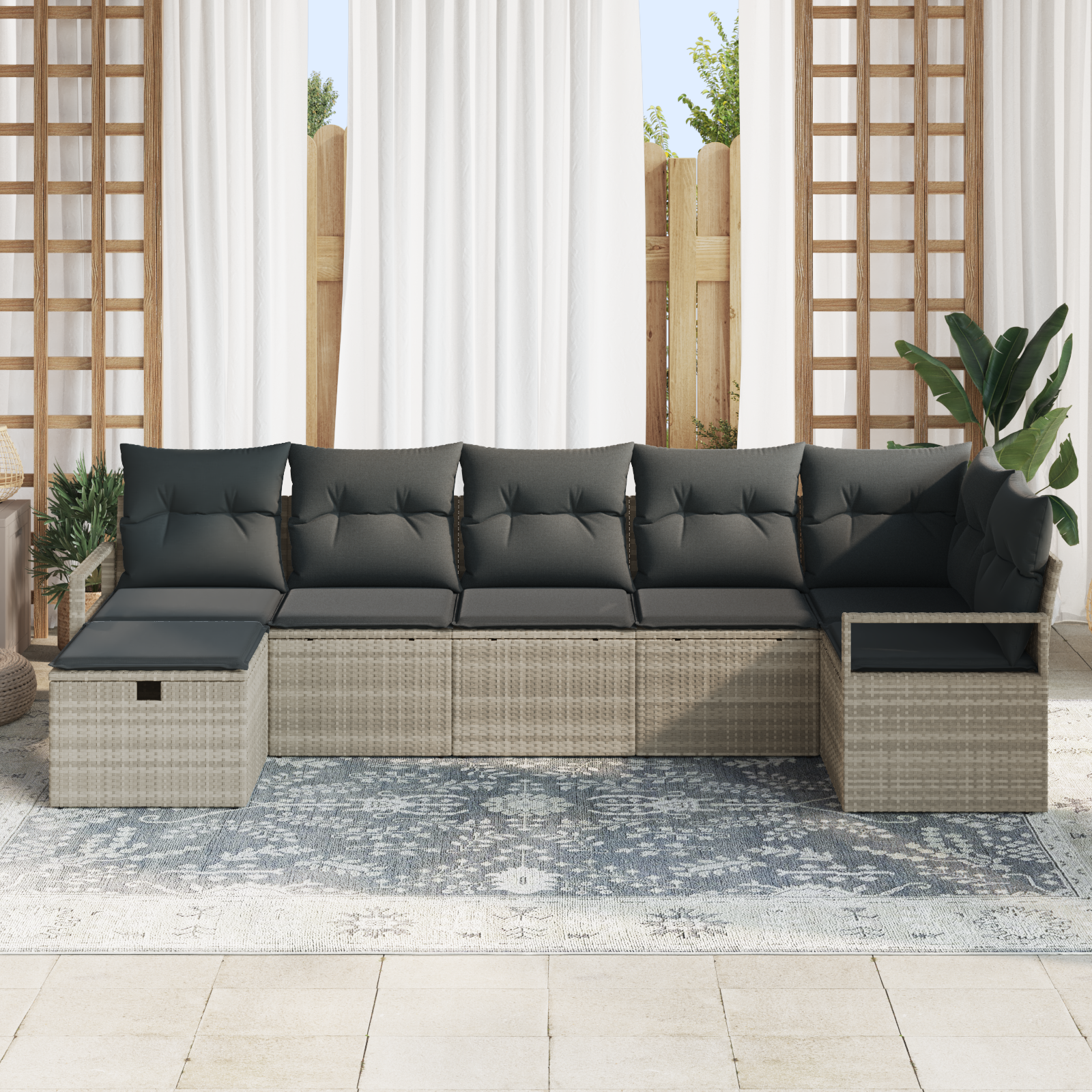 Thumbnail - vidaXL 7-tlg. Garten-Sofagarnitur mit Kissen Hellgrau Poly Rattan