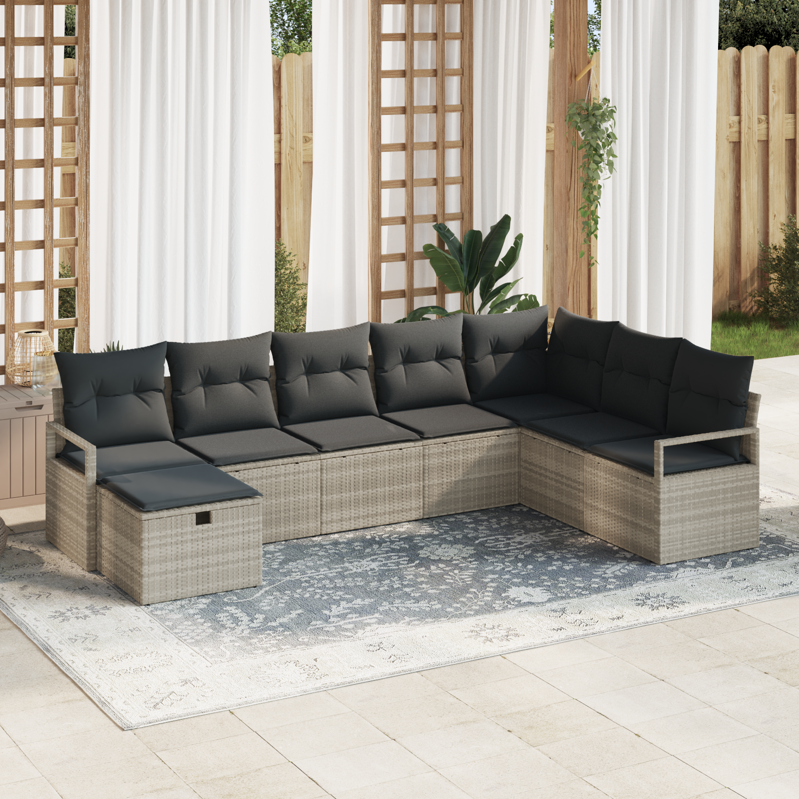 Thumbnail - vidaXL 8-teiliges Garten-Sofa-Set mit Kissen Hellgraues Poly-Rattan