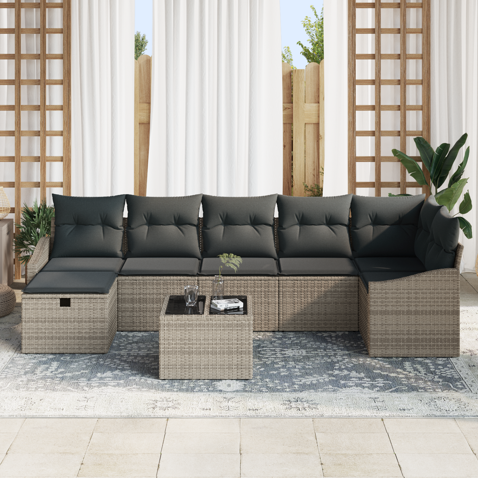 Thumbnail - vidaXL 8-tlg. Garten-Sofagarnitur mit Kissen Grau Poly Rattan