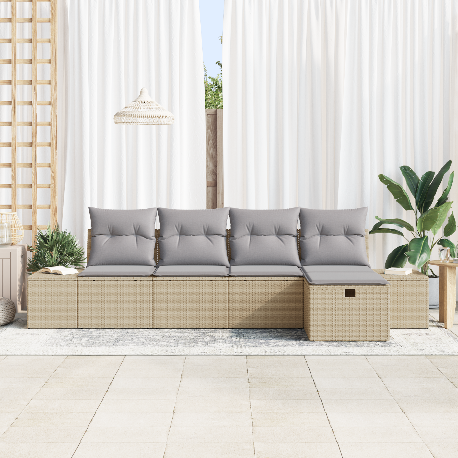 5 Dalių Sodo Sofa Komplektas su Pagalvėlėmis Smėlio Poli Ratanas - Image 3