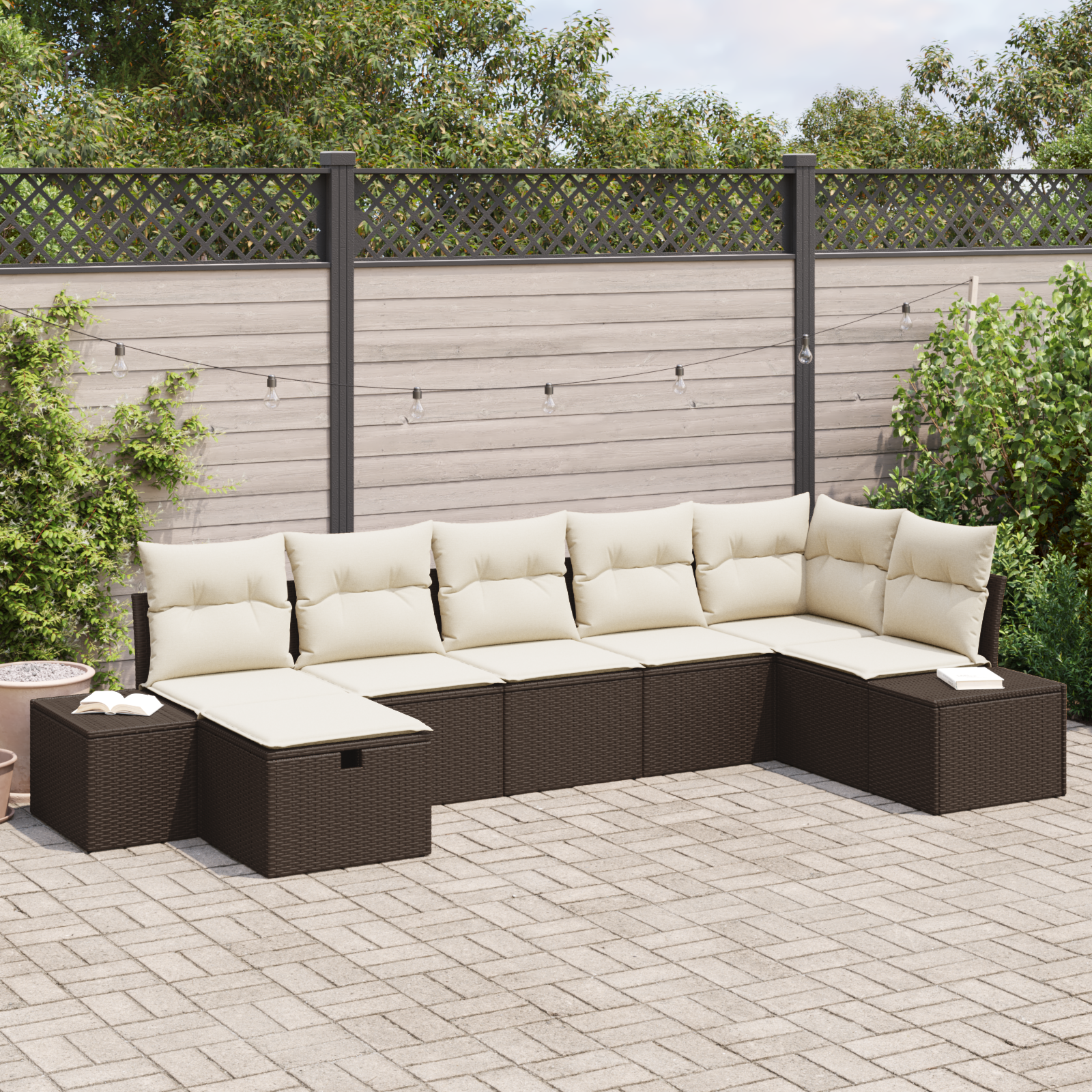 Thumbnail - vidaXL 7-tlg. Garten-Sofagarnitur mit Kissen Braun Poly Rattan