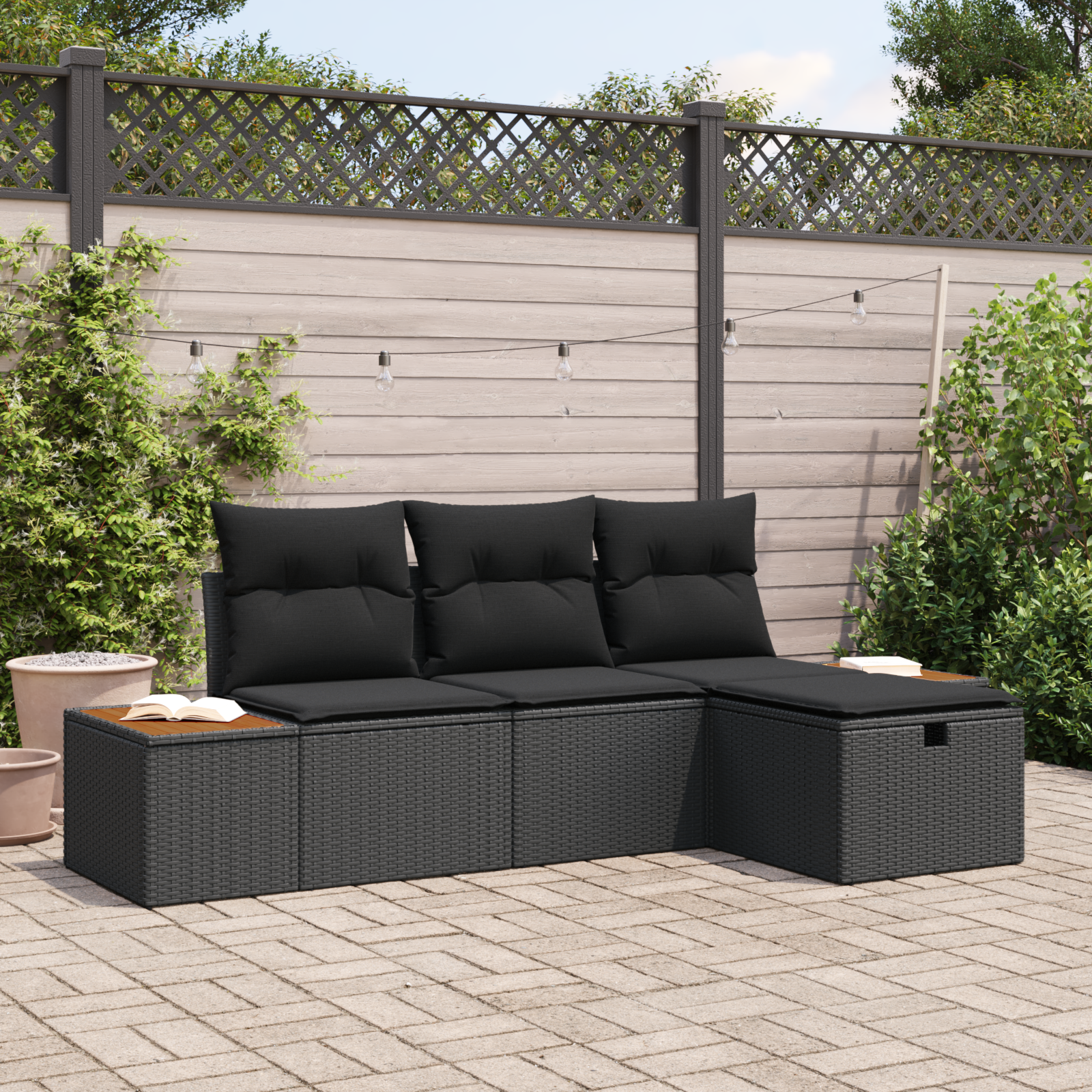 Thumbnail - vidaXL 4-teiliges Garten Sofa Set mit Kissen Schwarz Poly Rattan