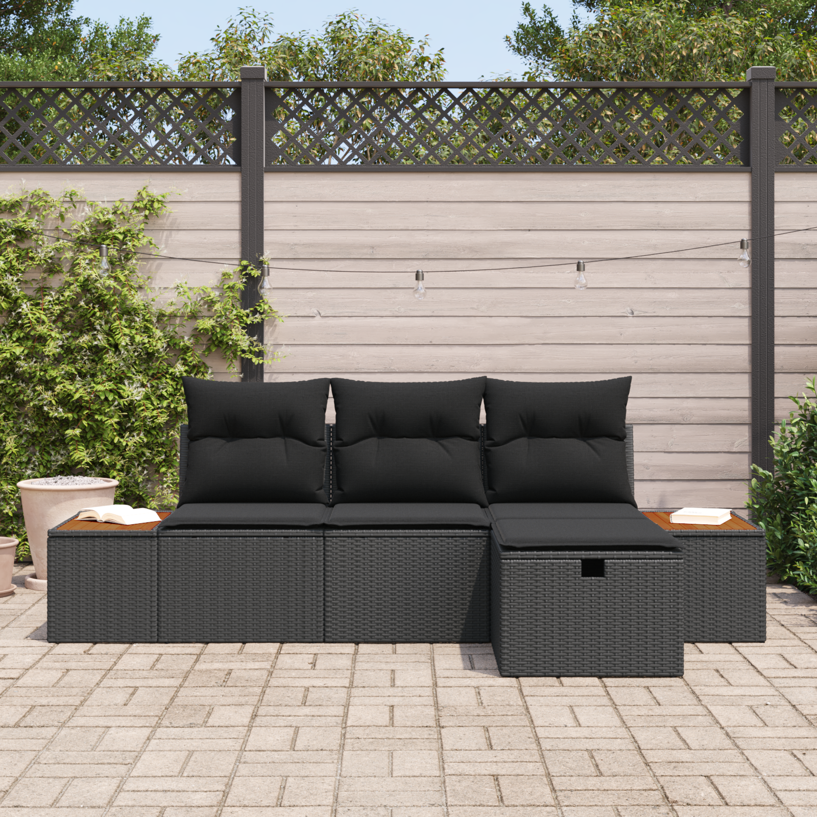 Thumbnail - vidaXL 4-teiliges Garten Sofa Set mit Kissen Schwarz Poly Rattan